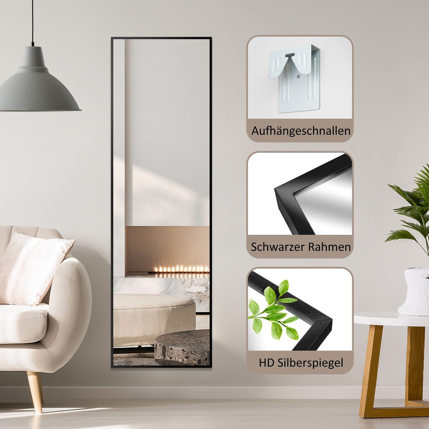 Boromal Ganzkörperspiegel Standspiegel Wandspiegel groß Schwarz günstig online kaufen