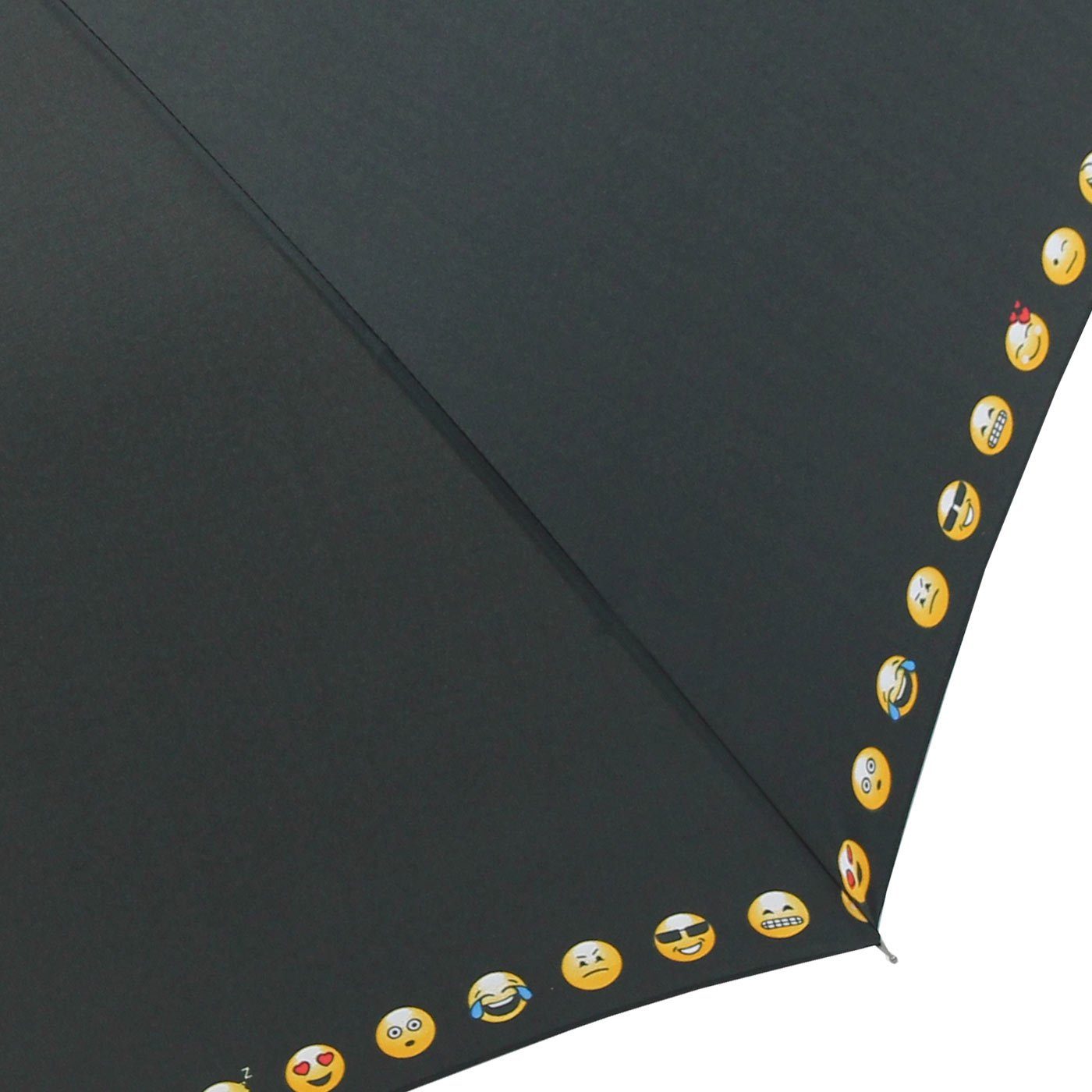 HAPPY RAIN Langregenschirm großer Damen, mit Borte lustigen mit Smileys bedruckt Auf-Automatik für Regenschirm - schwarz
