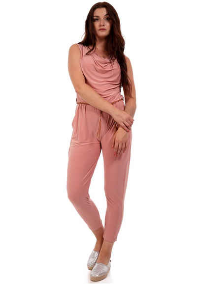 YC Fashion & Style Jumpsuit Jumpsuit mit Wasserfall Ausschnitt incl. Gürtel Strandoverall (1-tlg)