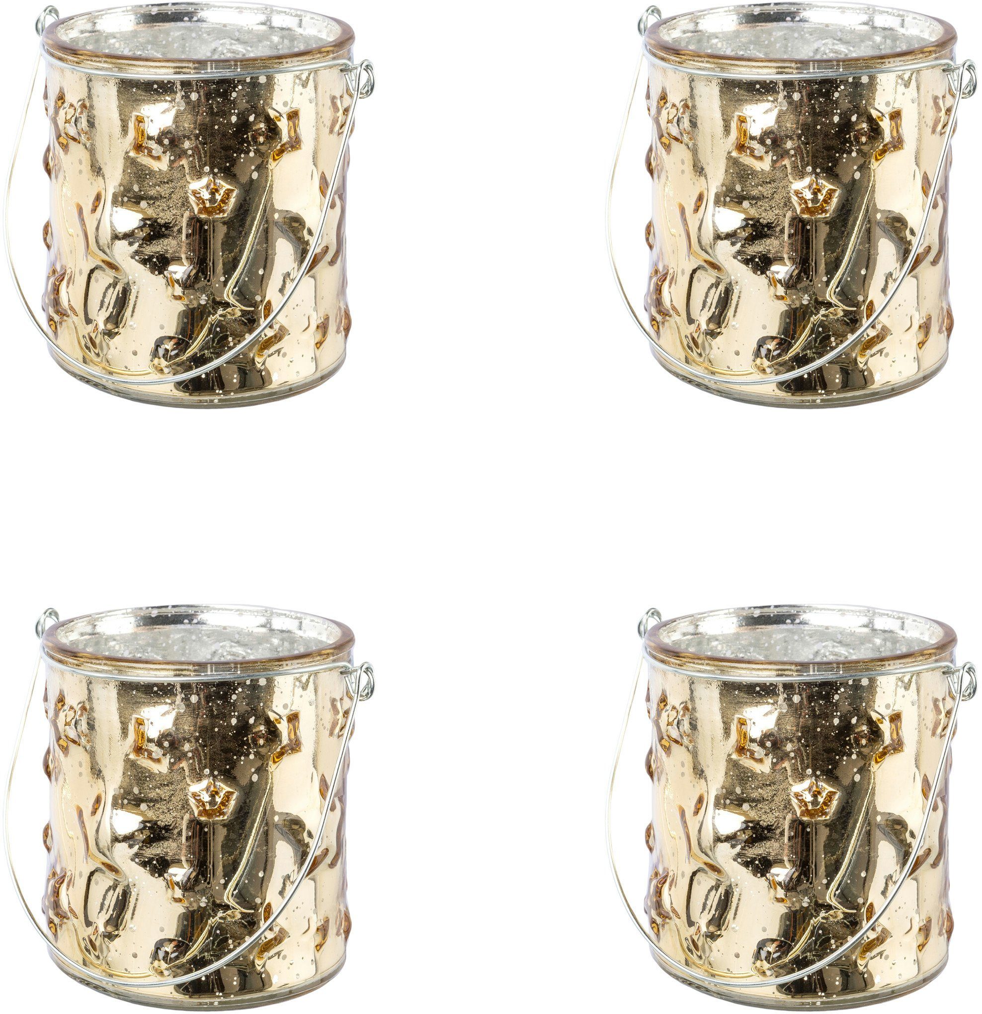 Creativ deco Windlicht Weihnachtsdeko (4 St), Glas mit Stern-Struktur