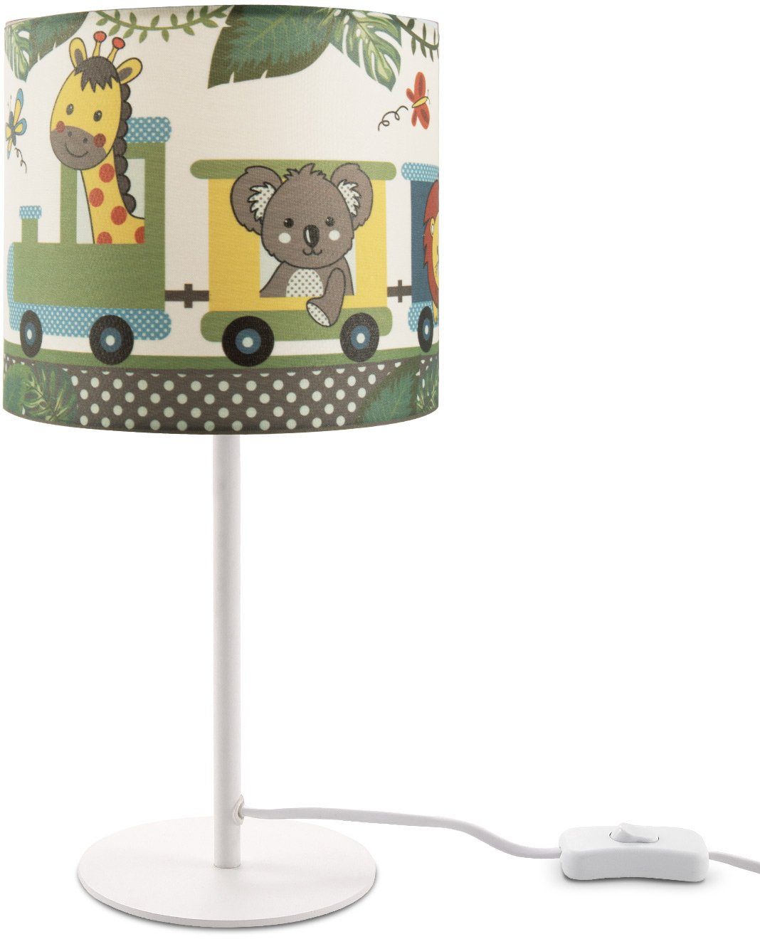 Paco Home Tischleuchte Diamond 635, ohne Leuchtmittel, Kinderlampe LED Kinderzimmer Lampe Zug Mit Tieren, Tischleuchte E14 | Tischlampen