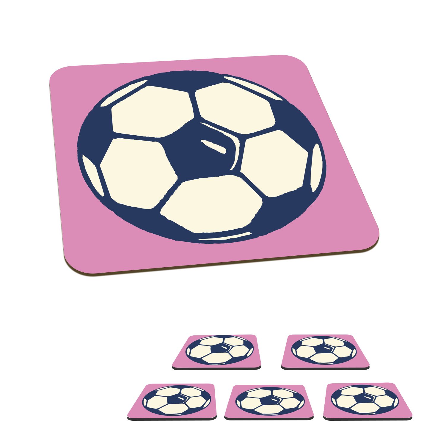 MuchoWow Glasuntersetzer Eine Illustration von einem Fußball auf einem rosa Hintergrund -, Zubehör für Gläser, 6-tlg., Glasuntersetzer, Tischuntersetzer, Korkuntersetzer, Untersetzer, Tasse