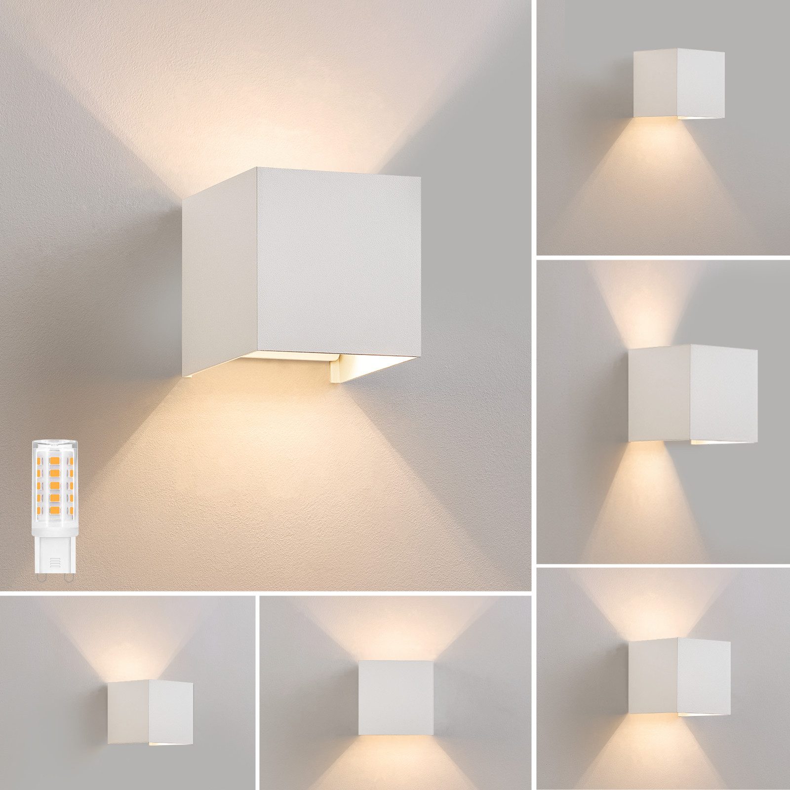 ZMH LED Wandleuchte Aussen Wandlampe: Außenwandleuchte Innen Up Down Modern, G9, Mit Leuchtmittel, 3000K Warmweiß, Einstellbarer Strahl Flurlampe für Wohnzimmer