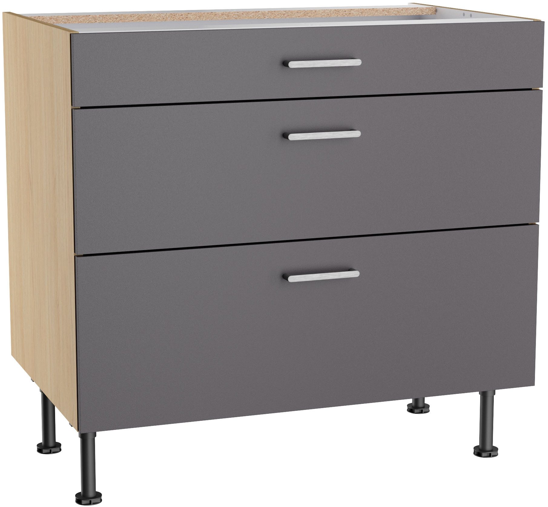KOCHSTATION Unterschrank KS-Lucy Breite 90 cm, 1 Schubkasten, 2 Auszügen, Soft-Close, verstellbare Füße