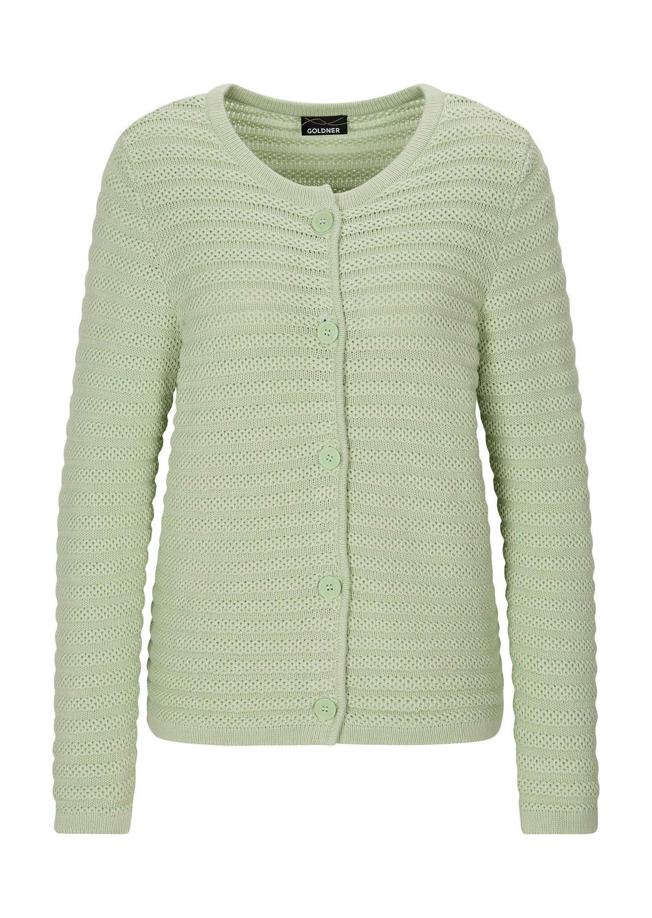 GOLDNER Strickjacke Ajourjacke in Querrippen-Optik Baumwolljacke mit Rundhals, Knopfleiste und Langarm