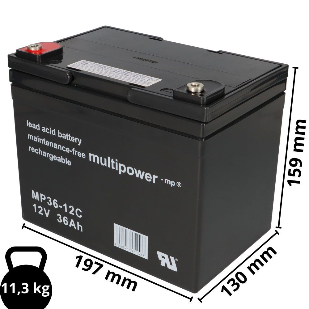 Multipower Elektromobil Scooter Batterie Akku 12V 36 AH zyklenfest Elektromobil-Akku