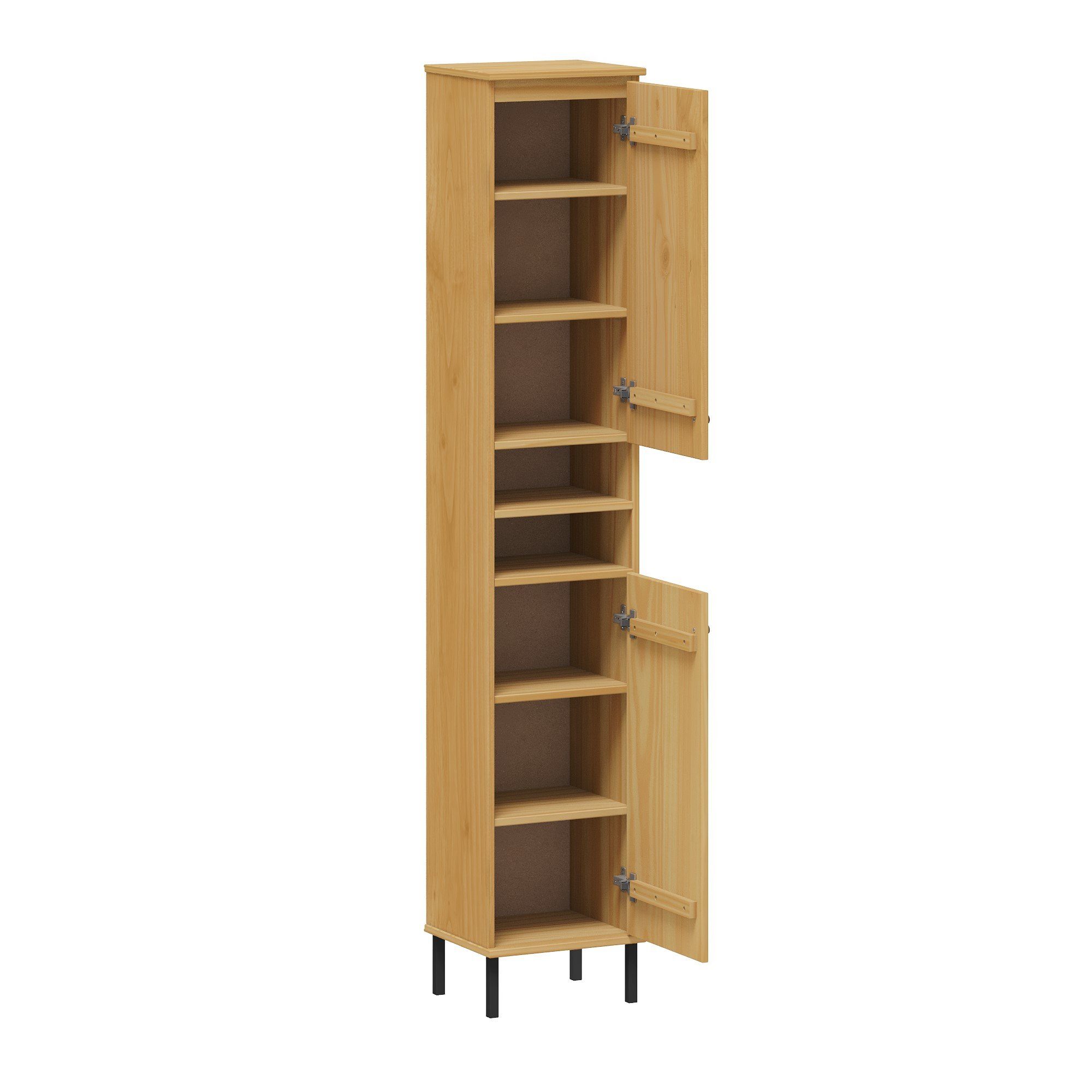 Woodroom Badmöbel-Set Sevilla, (Komplett-Set, 5-St., Kiefer massiv eichefarbig lackiert mit schwarzen Akzenten), Bad, Badmöbel, Badezimmer Möbel