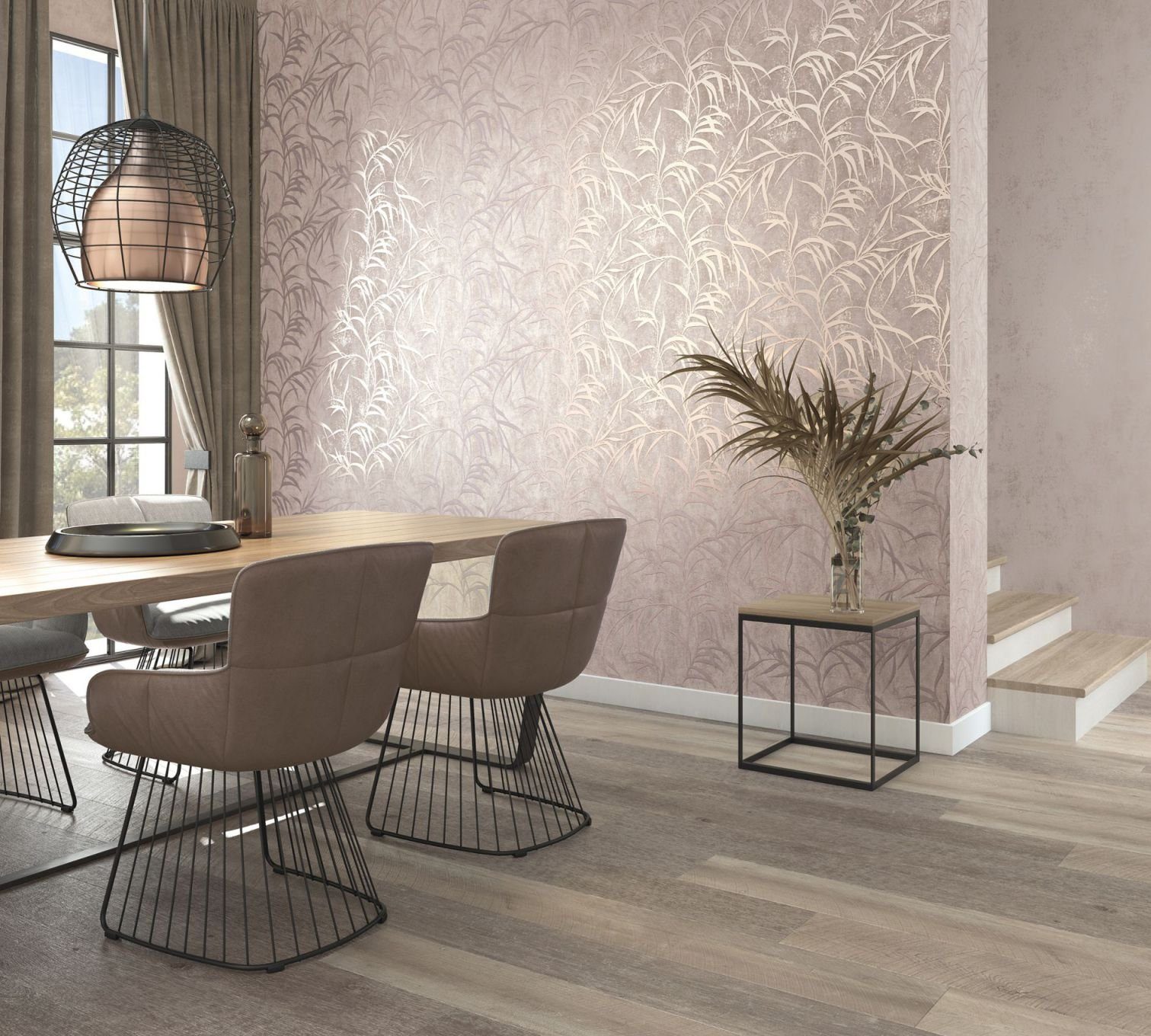 Marburg Vliestapete Blätter Beton Optik Beige Rosegold 34285 City Glow