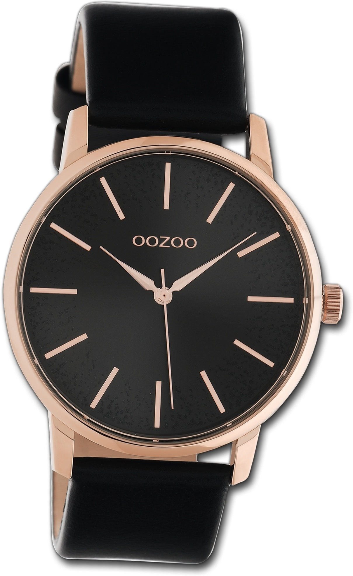 Quarzuhr OOZOO schwarz, Oozoo Timepieces, Damen rundes 40mm) Damenuhr Gehäuse, Lederarmband groß (ca. Armbanduhr