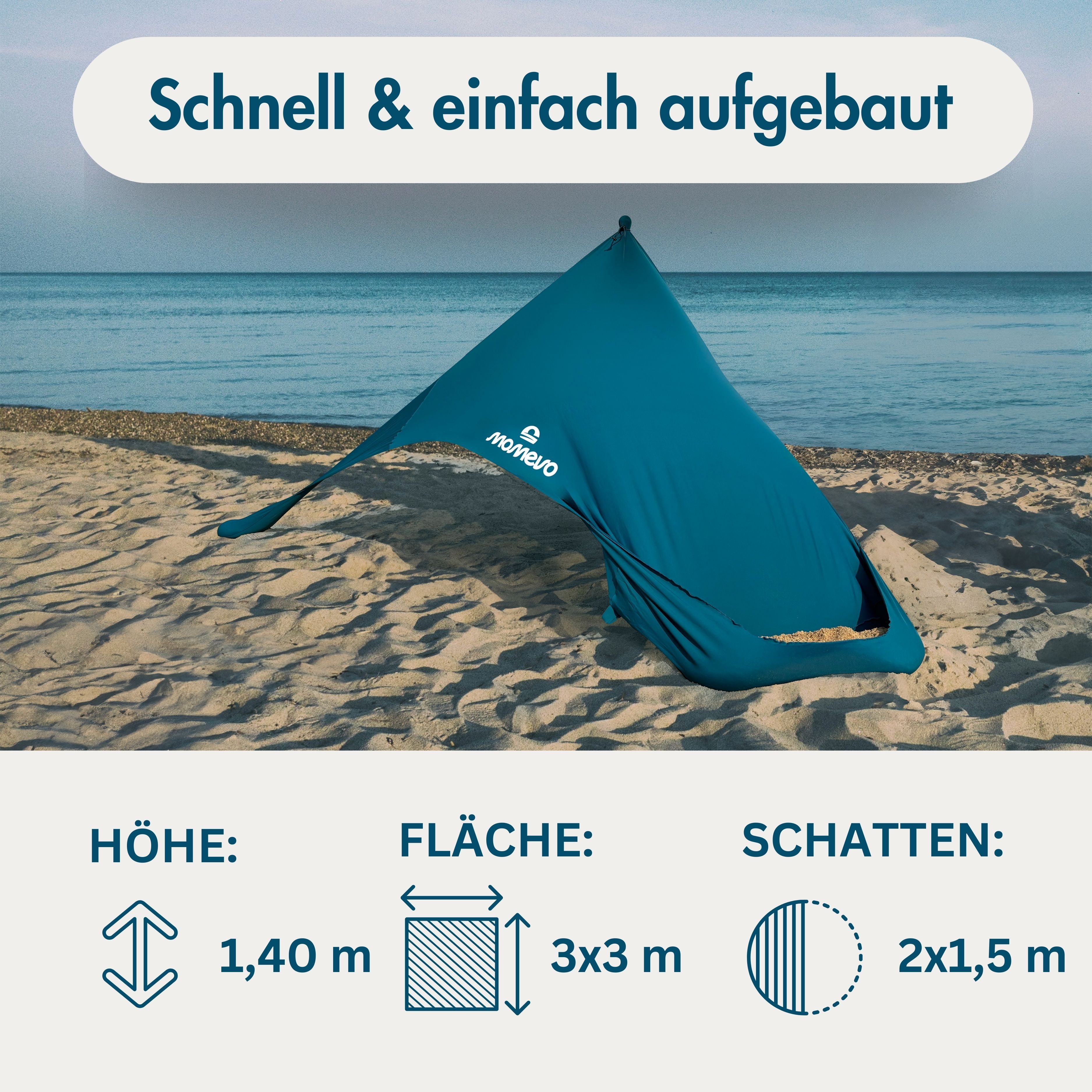 Momevo Strandmuschel Strandzelt mit UV Schutz 50+, zertifiziert für Kinder, Baby, Familien, Personen: 4