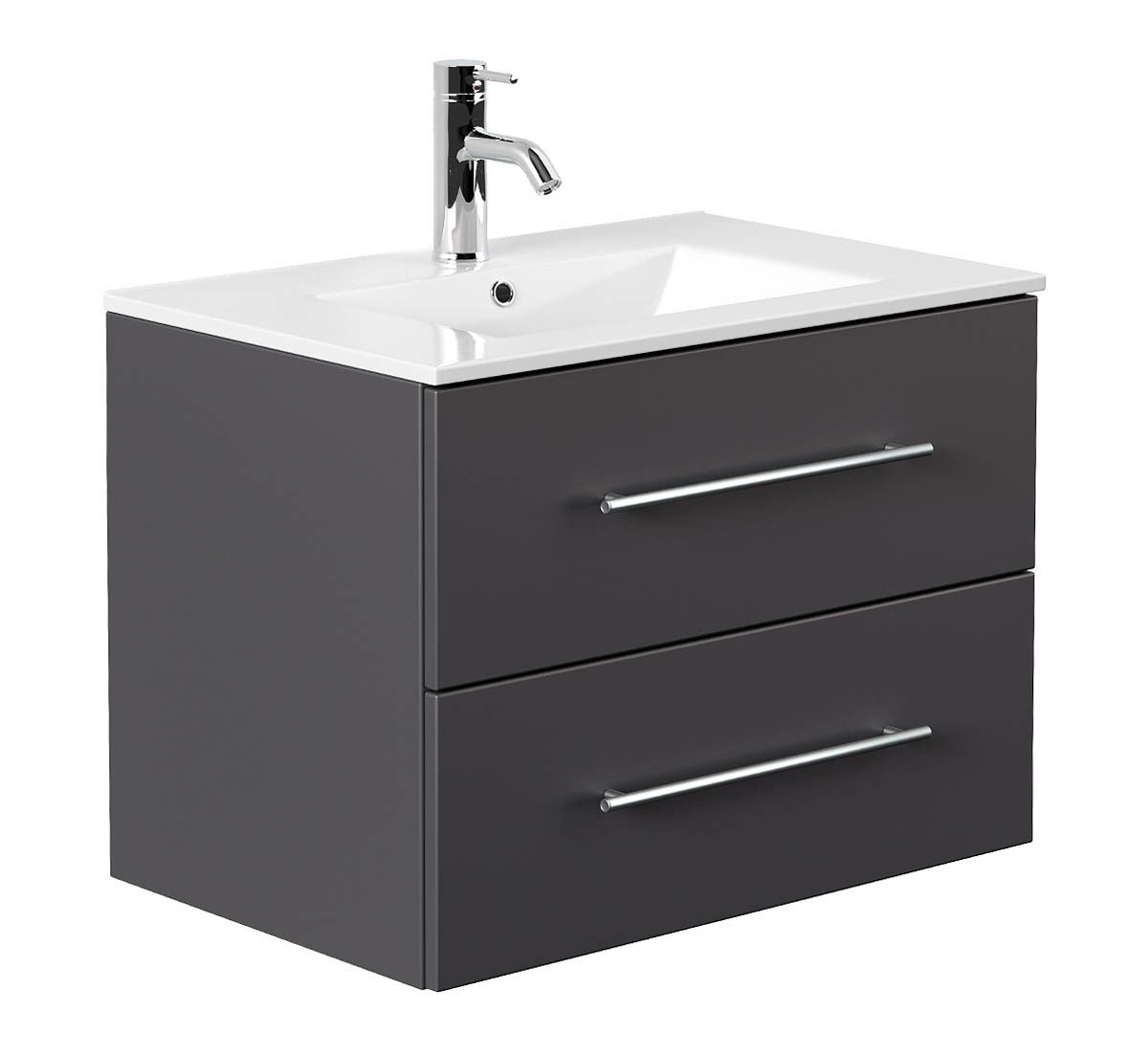 einfachgutemoebel Waschtisch-Set KUBOA Waschplatz 70cm Grafit Seidenmatt mit Keramikbecken, (Badmöbel Set, 1-St., Waschtisch Set)