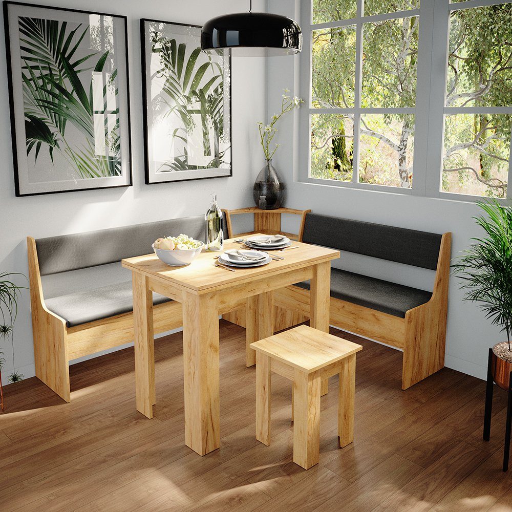 Vicco Sitzgruppe Roman, Goldkraft Eiche/Anthrazit, 180 x 150 cm mit Tisch, (Set, 5-tlg., 5-er Set), bequeme Polsterung