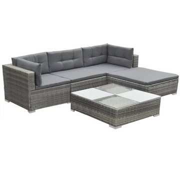 vidaXL Gartenlounge-Set 5-tlg. Garten-Lounge-Set mit Kissen Poly Rattan Grau, (5-tlg)