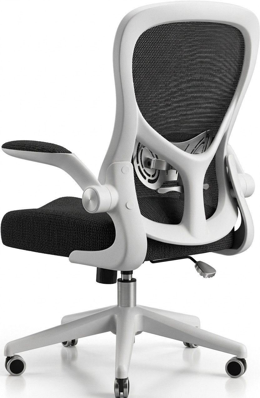 Hbada Bürostuhl Ergonomischer Bürostuhl mit Netzrücken, Lendenstütze Klapparmlehnen (Einzelner ergonomischer Bürostuhl mit Mesh-Rücken und Klapparmlehnen), Höhenverstellbar, klappbare Armlehnen, Lendenstütze, Wippfunktion