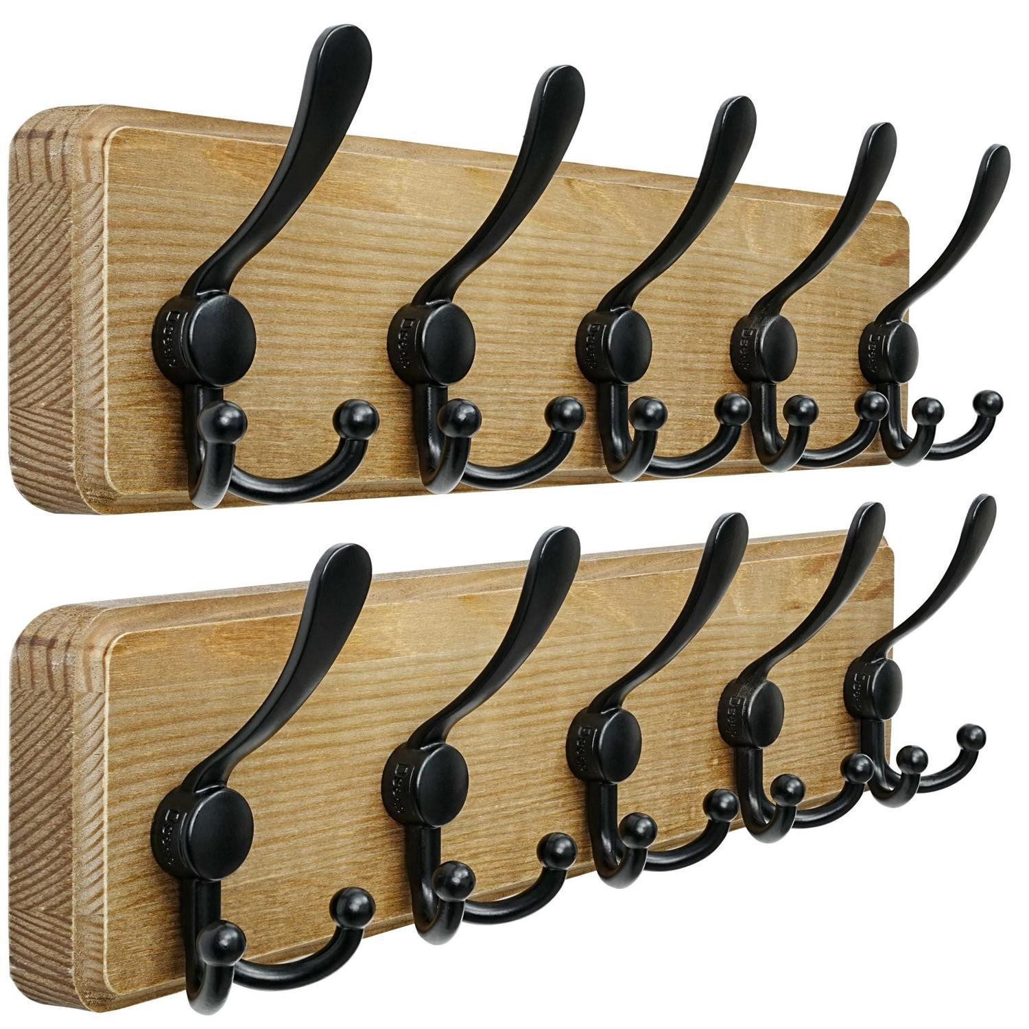 LuxusKollektion Kleiderhaken Garderobenleiste Holz 5 Dreifachhaken Retro Braun, (2-St)
