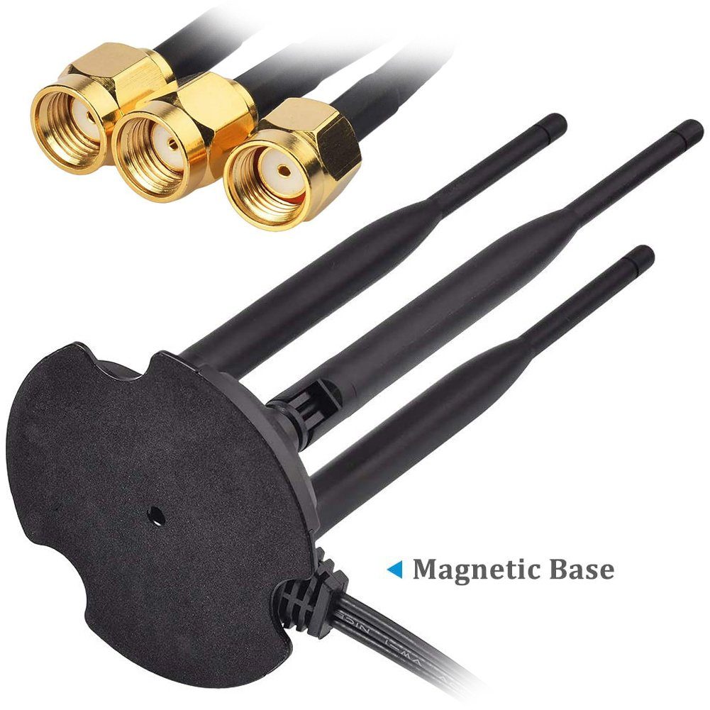 Bolwins L13D 3m 2.4G 5.8G WiFi Antenne 3x 6dBi RP-SMA Adapter Kabel Standfuss WLAN-Antenne (WLAN / 4G LTE Empfang, für Router & USB-Modem, Verstärkung: 18 dB), Dualband 2.4/5 GHz, RP-SMA Anschluss, 3 m Kabel