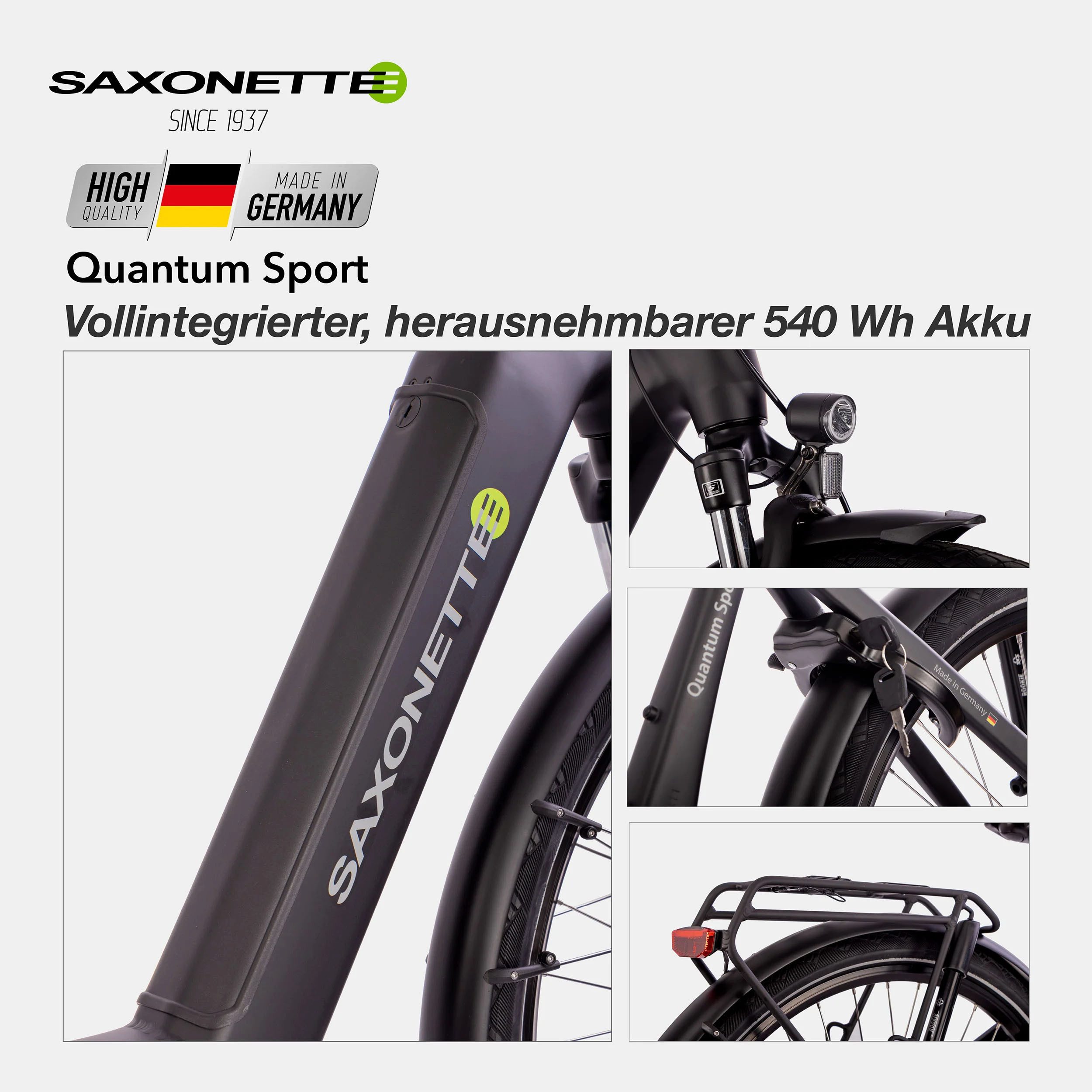 SAXONETTE E-Bike Trekkingrad Quantum Sport Diamand, 10 Gang Shimano, Kettenschaltung, Mittelmotor, 540 Wh, Pedelec, Elektrofahrrad für Damen u. Herren