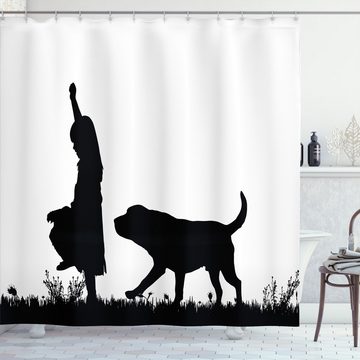 Abakuhaus Duschvorhang Moderner Digitaldruck mit 12 Haken auf Stoff Wasser Resistent Breite 175 cm, Höhe 180 cm, Labrador Kleines Mädchen, das einen Hund