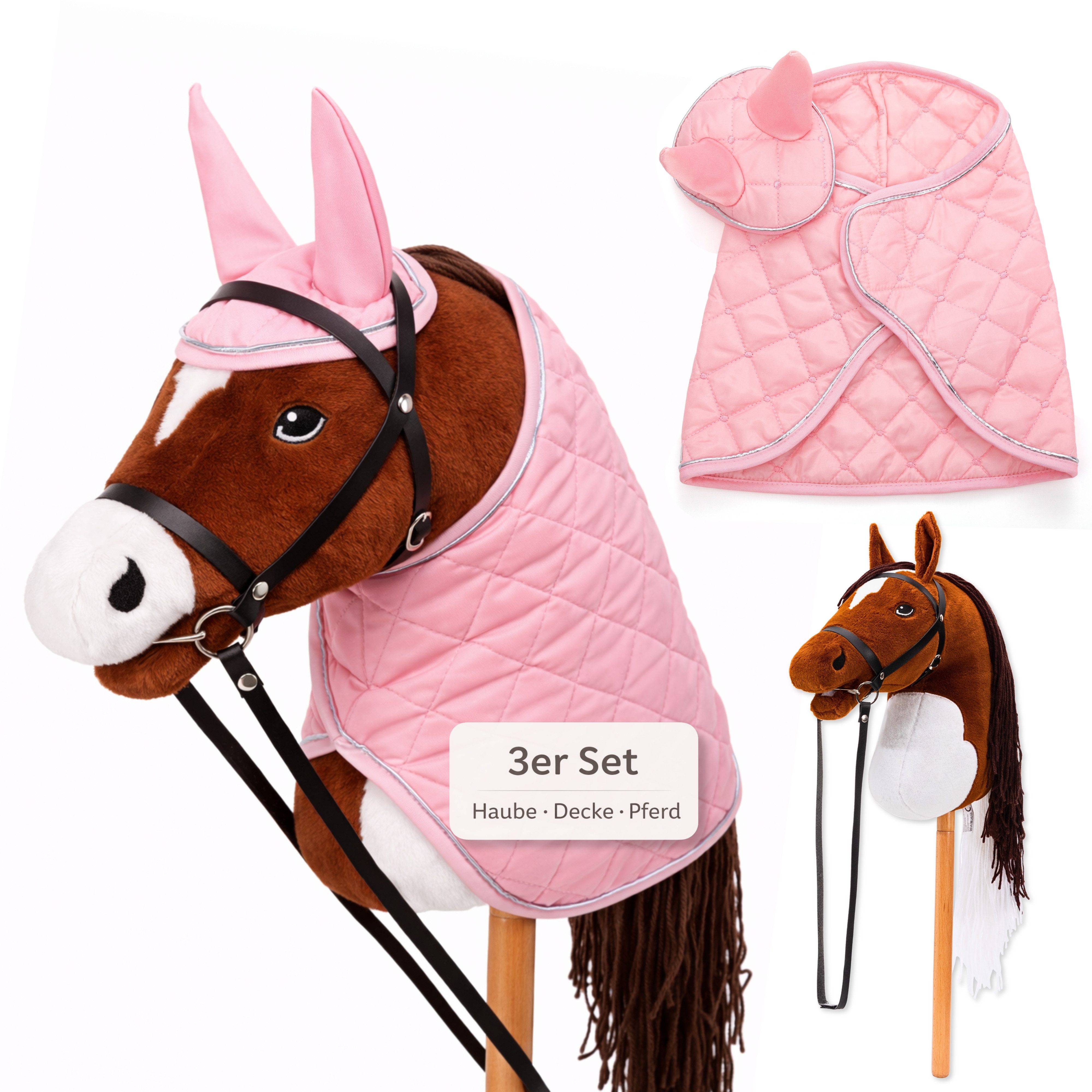 Hoofly Steckenpferd Hoofly® Hobby Horse Pferde Set, (mit Decke, Fliegenhaube, Trense & Schraubstab, Hobby Horsing, Steckenpferd), Abschraubbarer Stab