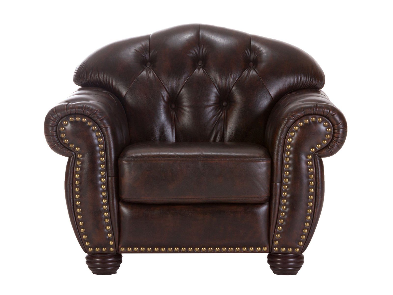 massivum Chesterfield-Sessel Hereford Echtleder braun Armlehnsessel Lesesessel