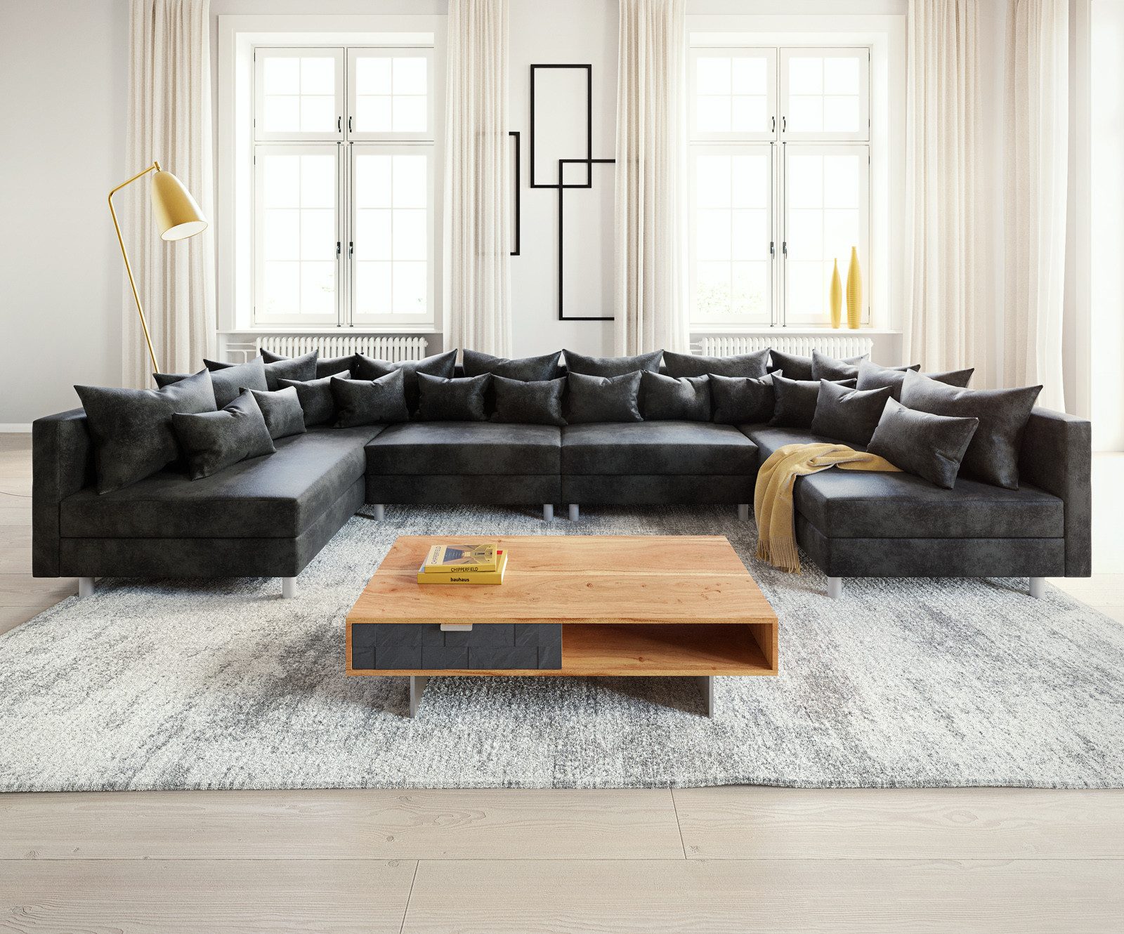 DELIFE Wohnlandschaft Clovis, XL Anthrazit Antik günstig online kaufen