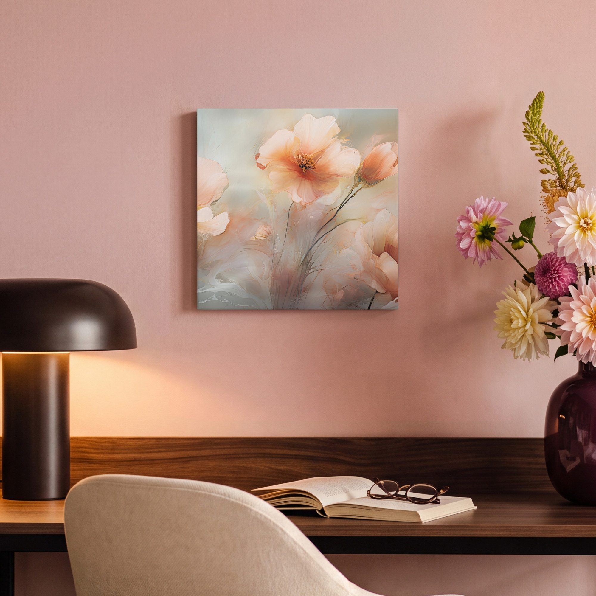 OneMillionCanvasses® Leinwandbild Blumen - Pastell - Kunst - Mohnblumen - Aquarell, Fotodruck (1 St), Wandbild, Deko Schlafzimmer Wohnzimmer Flur 20x20 cm – Bild 4 von 5