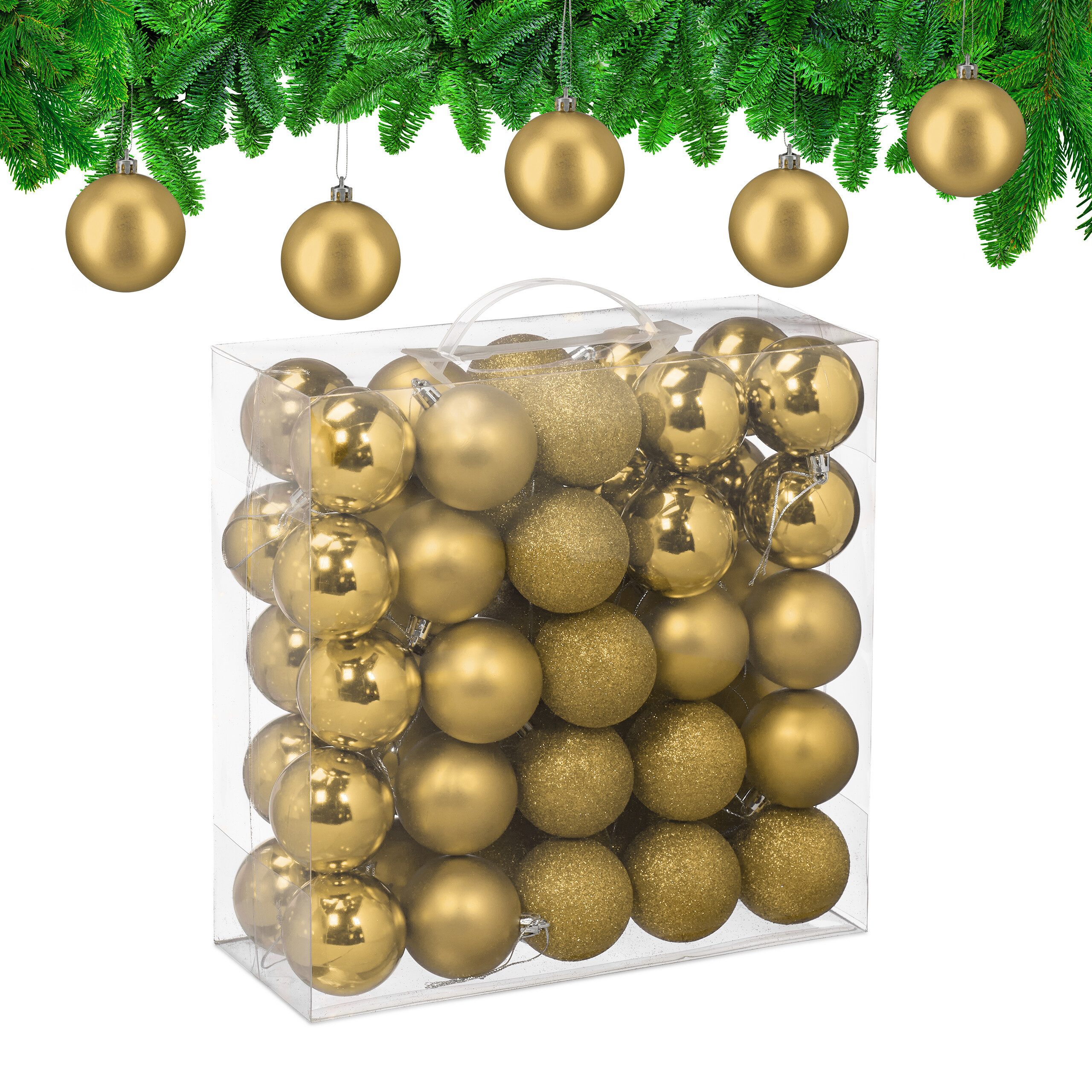 relaxdays Weihnachtsbaumkugel Weihnachtskugeln im 50er Set (50 St), gold
