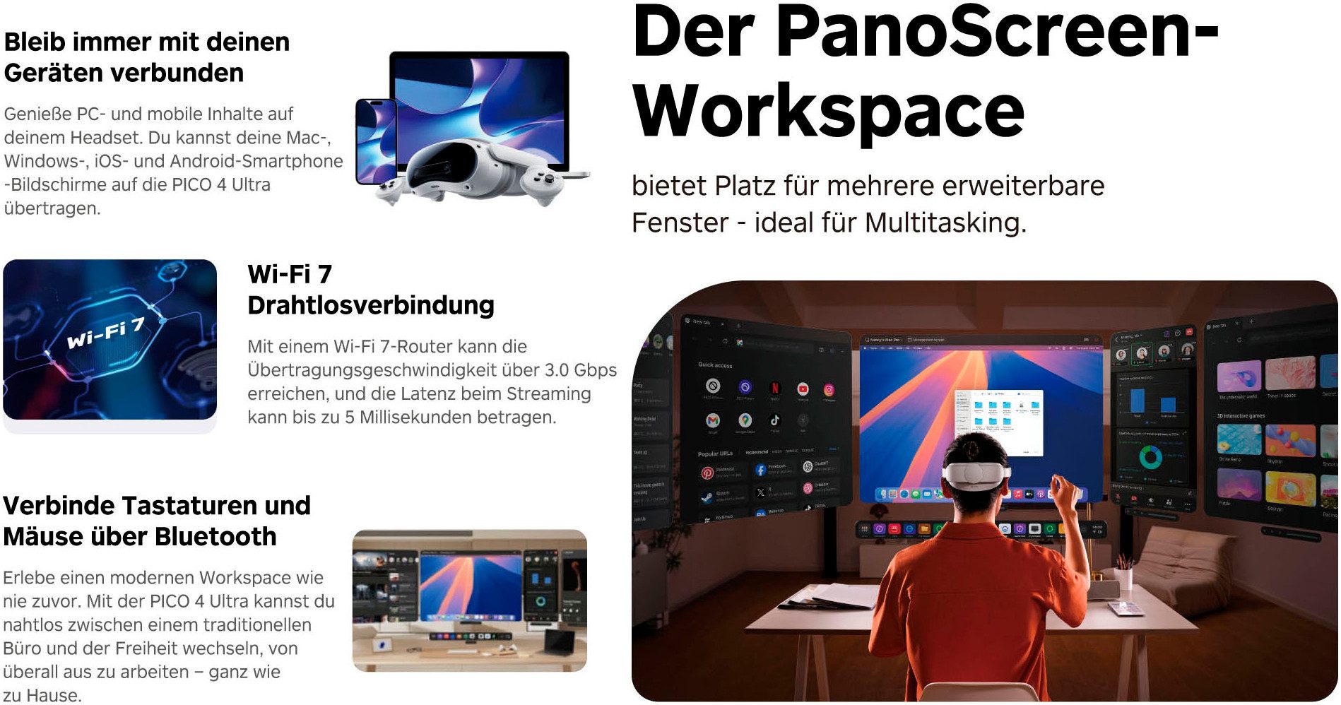 PICO 4 Ultra Virtual-Reality-Brille (2160 x 2160 px, 90 Hz)