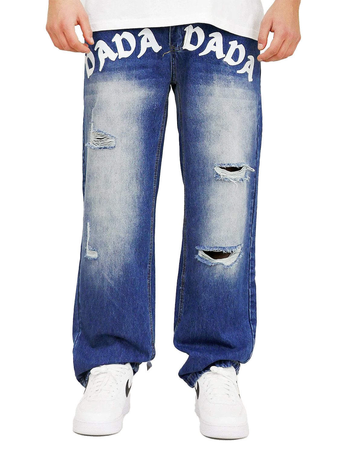 Regular-fit-Jeans Mit Frontprint und Used-Effekten Loose Denim