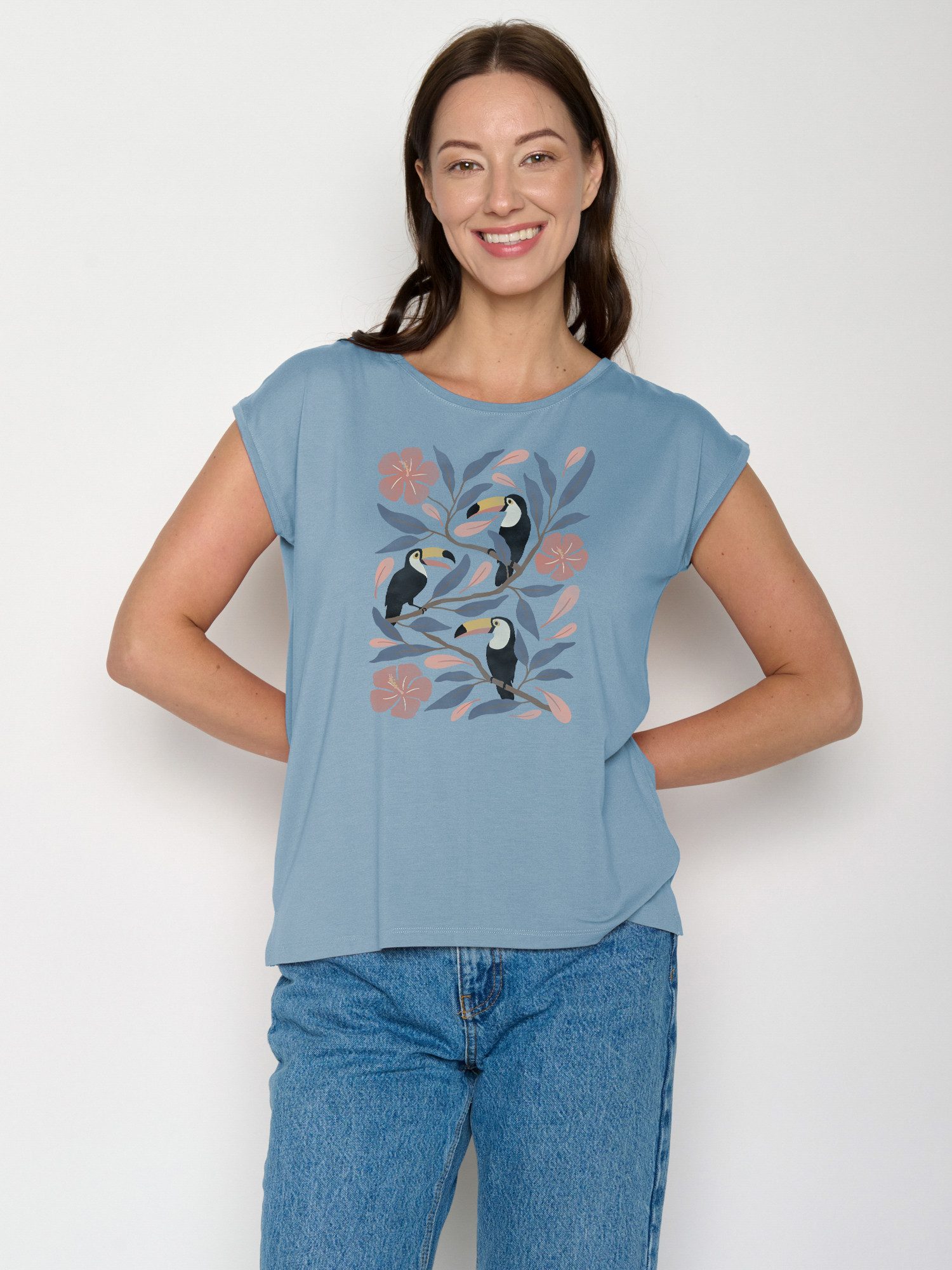 GreenBomb T-Shirt Timid Tucan Flower (1-tlg., 1) lockerer kurzer Schnitt, ohne Ärmel, weicher Fall