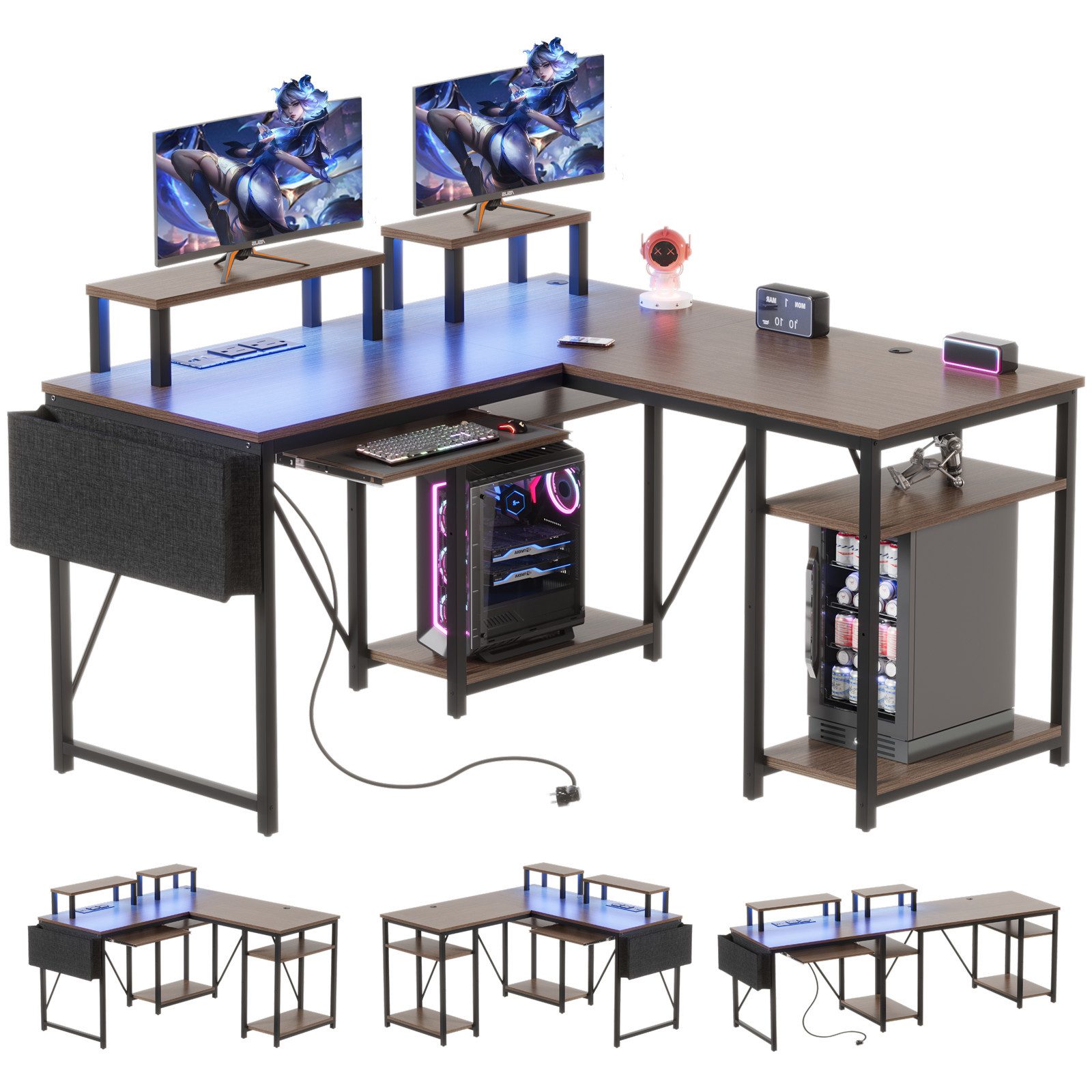 Eckschreibtisch Eckschreibtisch Computertisch mit Monitorständer und Tastaturständer