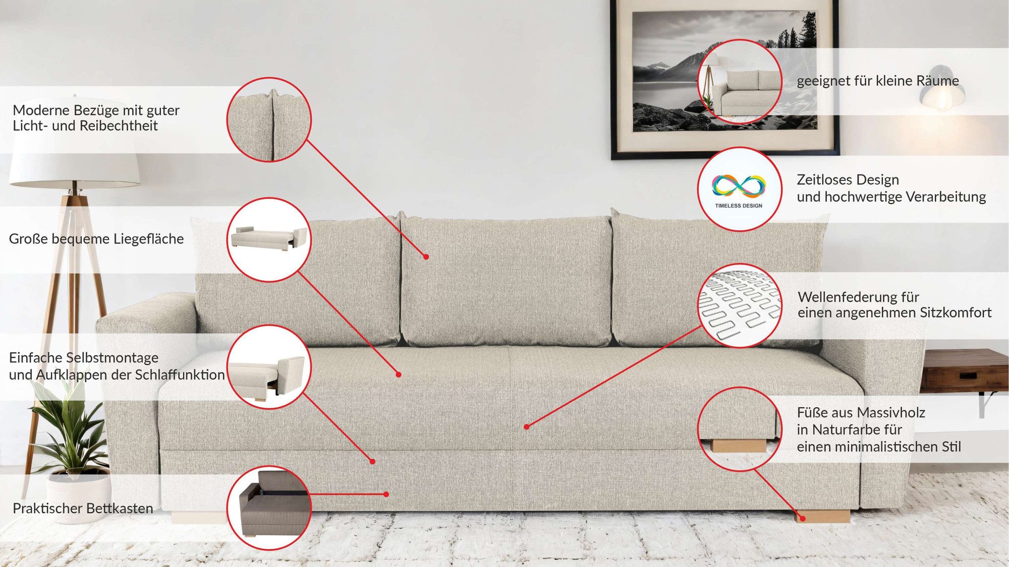 Home affaire 3-Sitzer MAGHERA 230 cm - OTTO. Verlässliche Qualität., Schlafsofa, Bettkasten, pflegeleicht