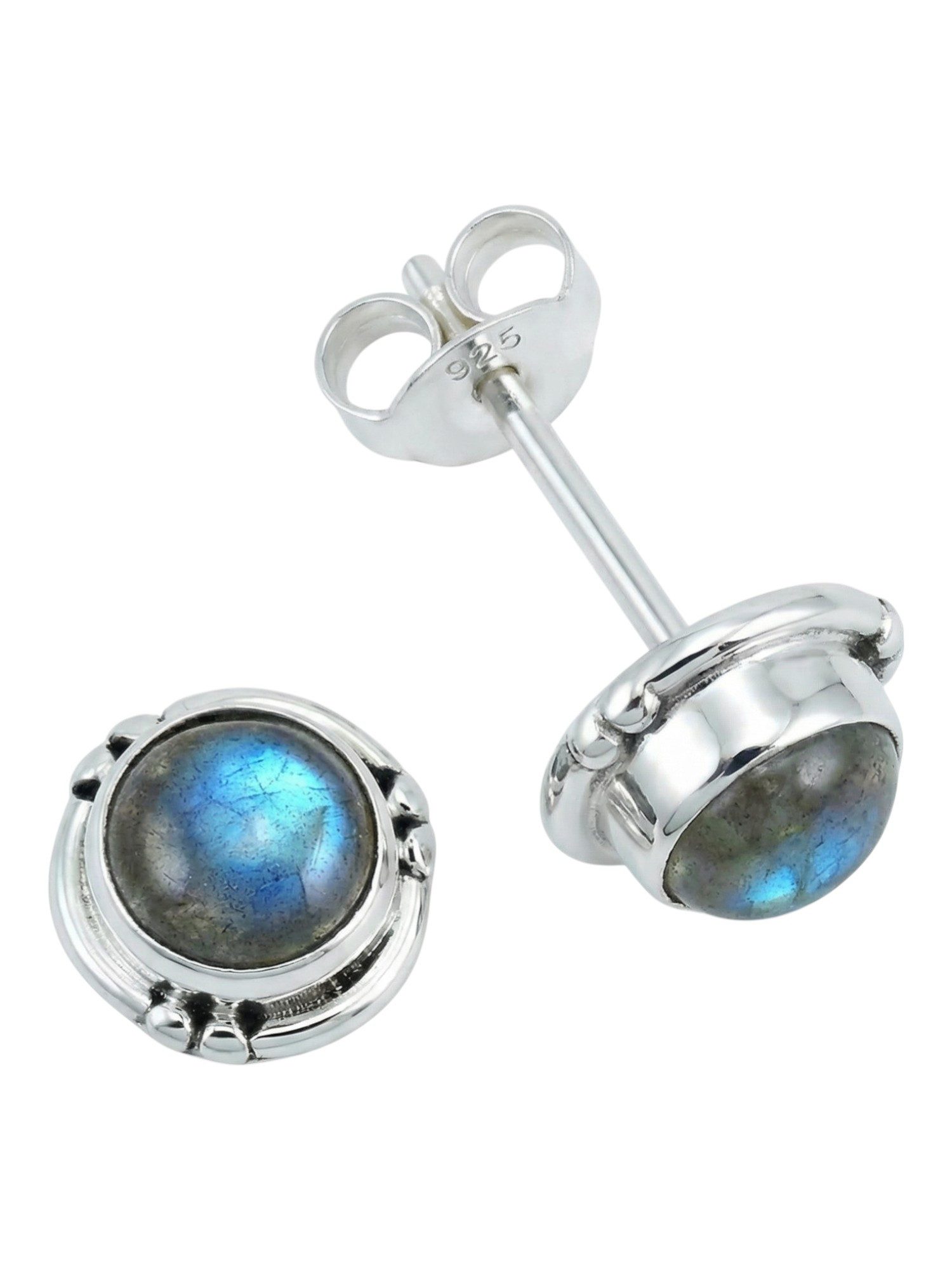 mantraroma Paar Ohrstecker LITANG aus 925 Silber mit Labradorit (Paar, Paar Ohrringe mit Schmuckbeutel), 925 Sterling Silber Ohrringe für Damen