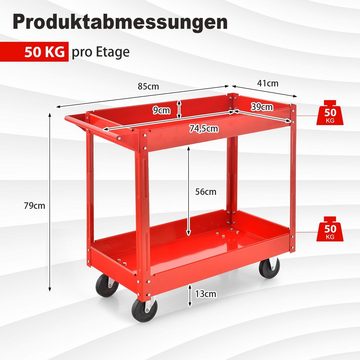 COSTWAY Werkzeugwagen, Rot, max. Traglast:100,00 kg, 2 Etagen, 85x41x79cm