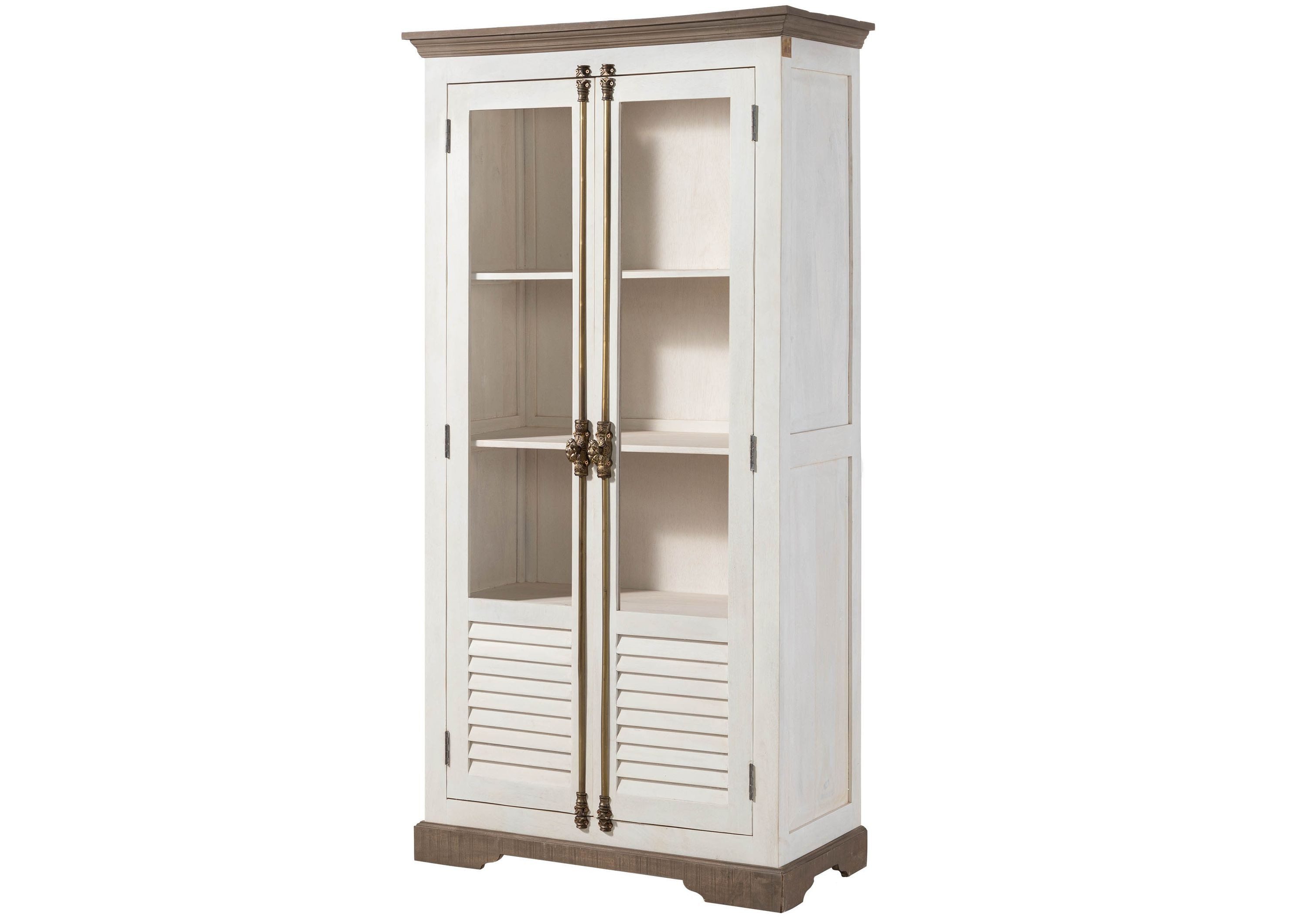 Massivmoebel24 Standvitrine TOULOUSE (Mango 97x45x190 weiß lackiert TOULOUSE #101) Mango 97x45x190 weiß lackiert TOULOUSE #101