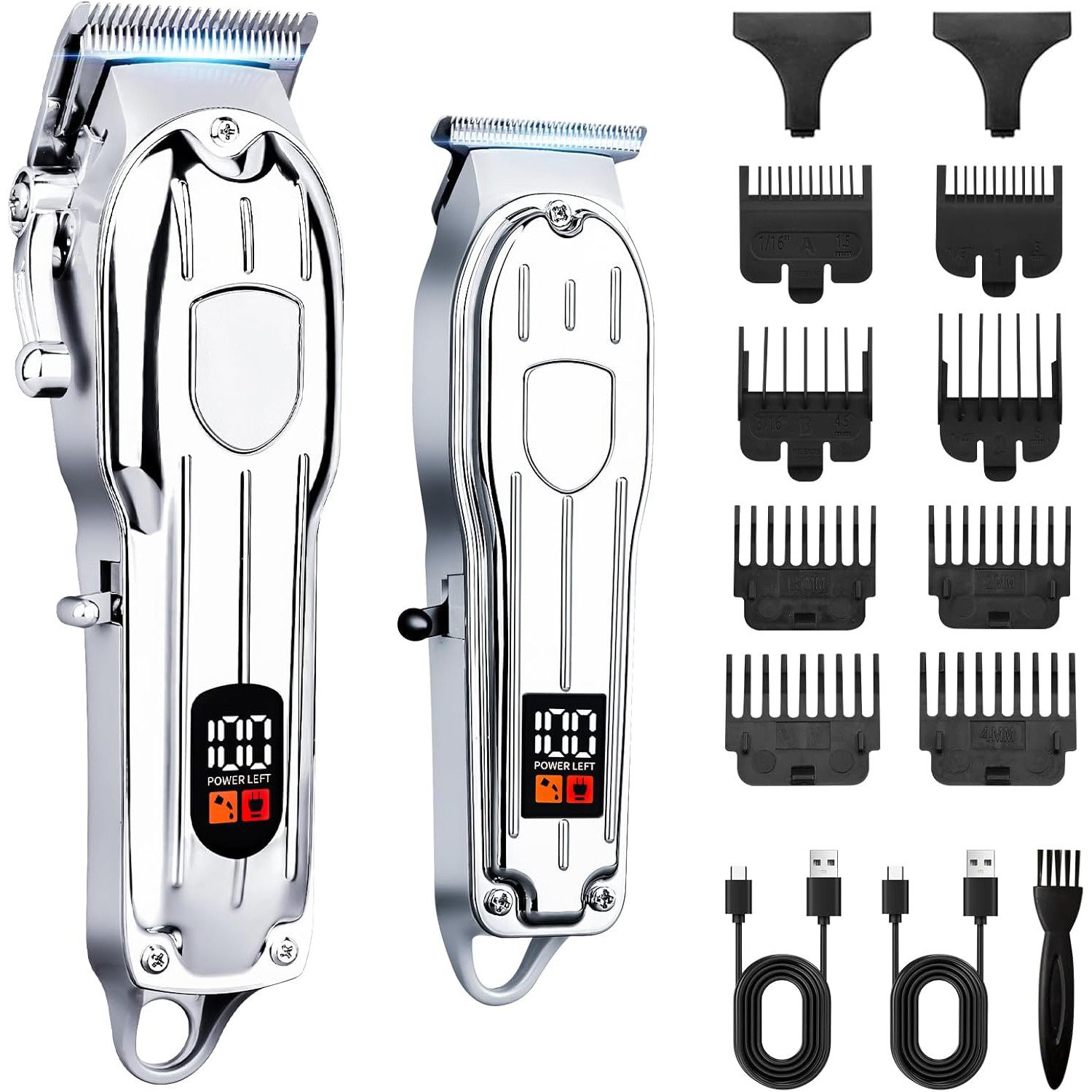 TUWENA Haarschneider Professional Electric Hair Clipper Set, Beard Trimmer for Mens, T-förmige Klingen, 4 Stufen, LED-Display, 8 Führungskämme, kabellos