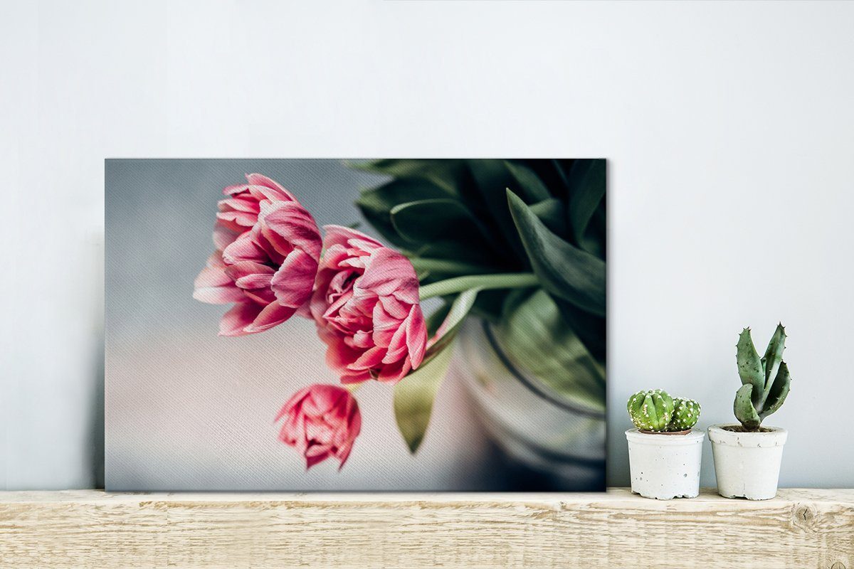 OneMillionCanvasses® Leinwandbild Blumen - St), cm 30x20 Tulpen Wanddeko, - Aufhängefertig, Leinwandbilder, Rosa, Wandbild (1