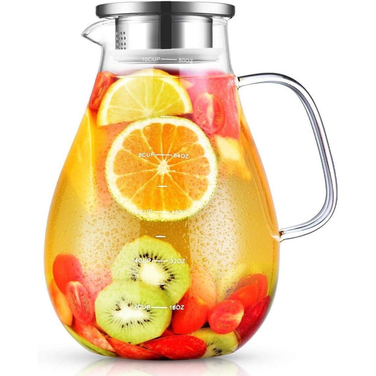veecom Wasserkaraffe Glaskaraffe 2.4L Wasserkaraffe mit Deckel Borosilikatglas Karaffe
