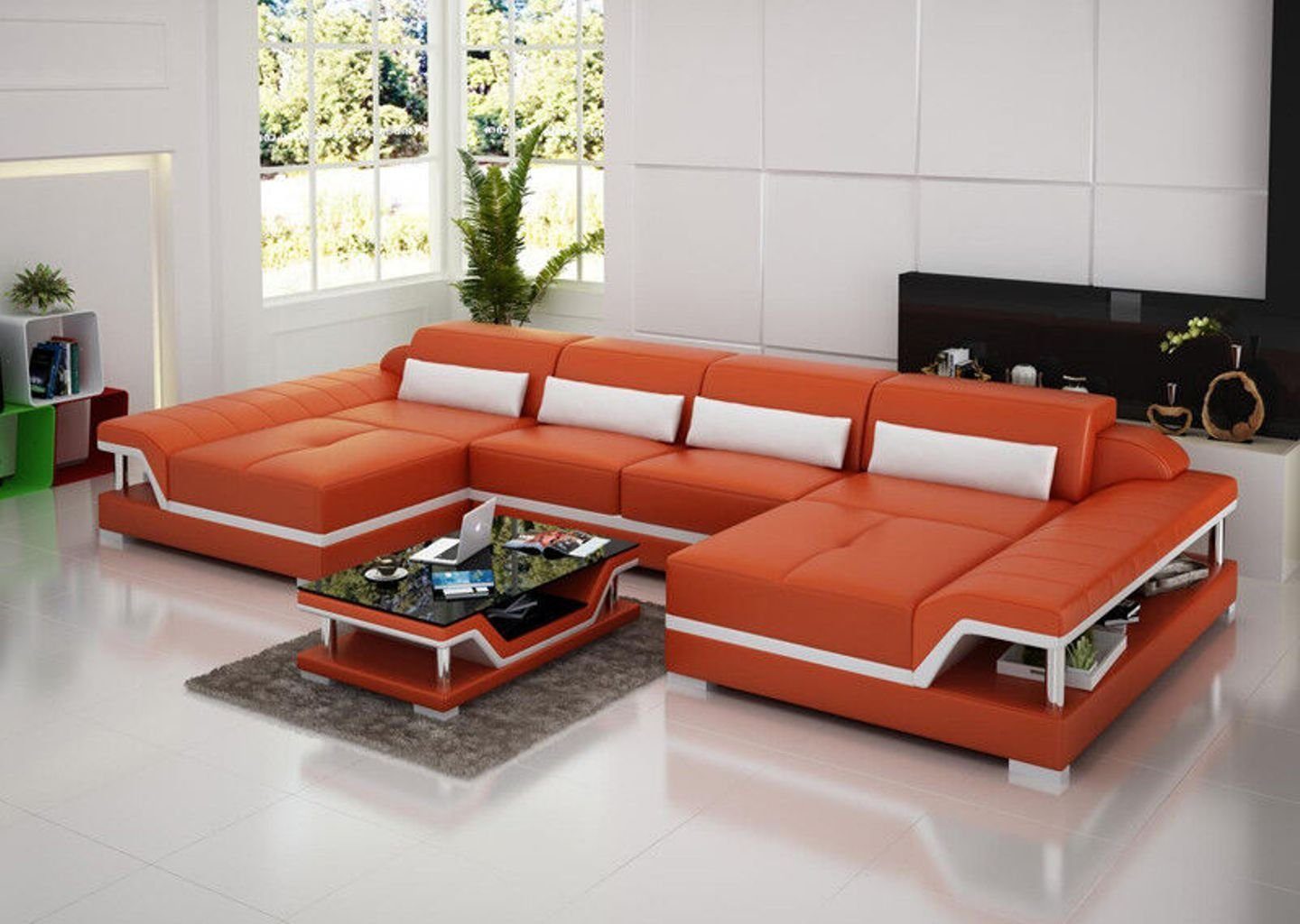 Orange Design Couch Ledersofa JVmoebel Eck Wohnlandschaft Ecksofa, Garnitur Ecksofa Modern