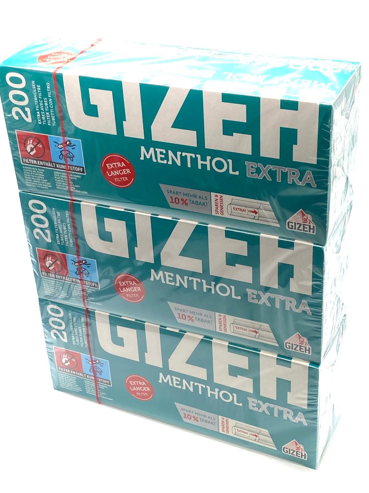 Gizeh Ersatzfilter 600 extra lange Filterhülsen mit Menthol Geschmack, extra lang - 3x 200 Stück