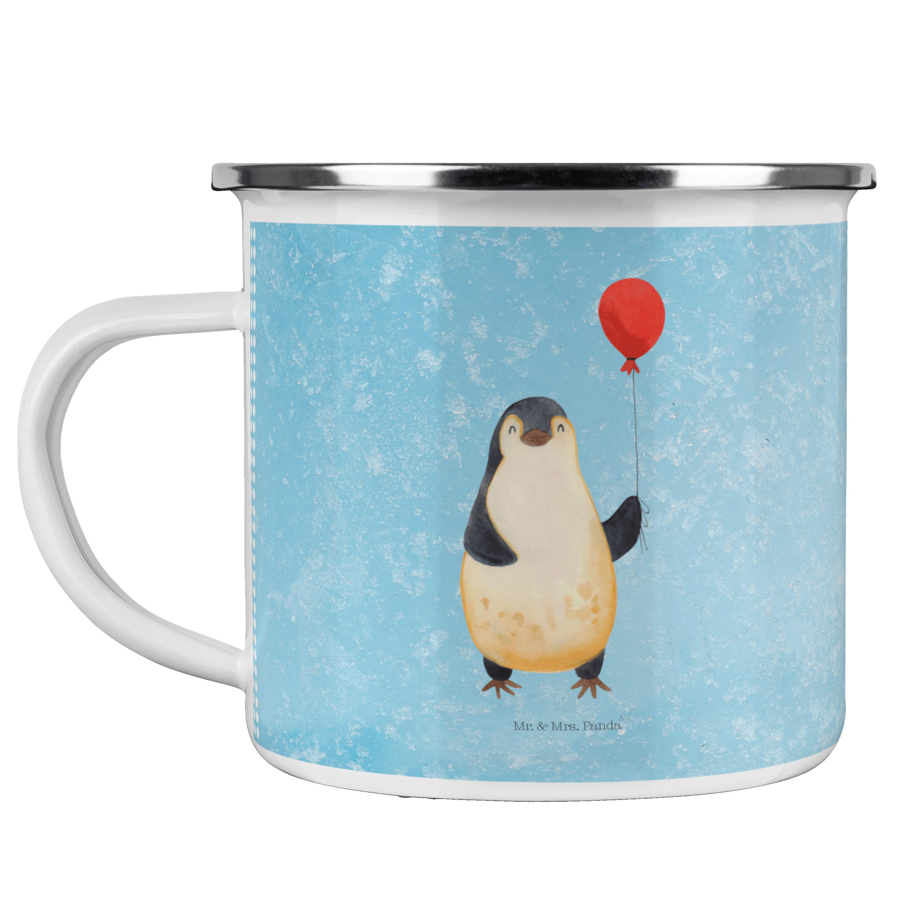 Luftballon Becher Eisblau - Emaille & Trinkb, Mrs. Emaille Mr. Geschenkidee, Pinguin Panda - Geschenk,
