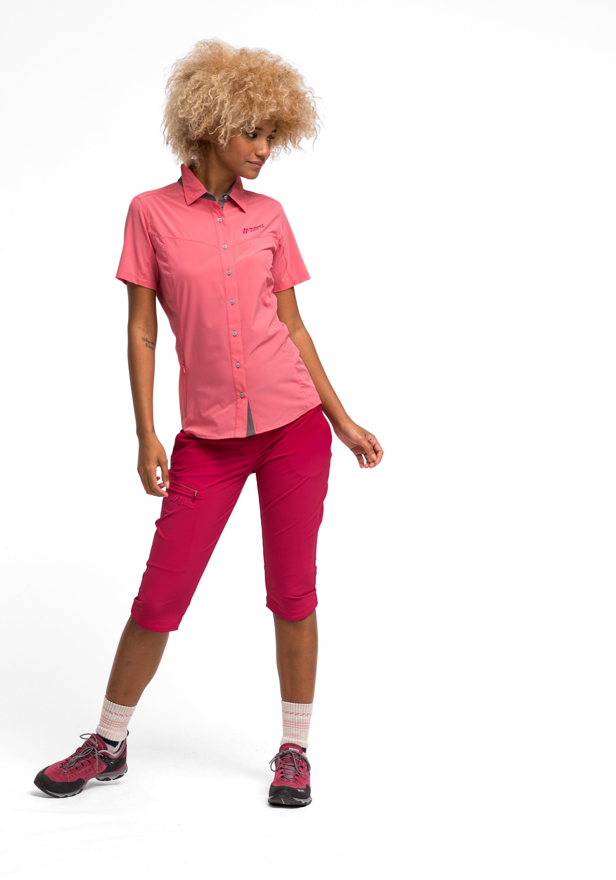 Sports Funktionsbluse Tec mit Sinnes hellpink elastische Trekkingbluse WS/S Maier Leichte, Sonnenkragen