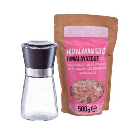 Neuetischkultur Salzmühle Salzmühle Glas inkl. 500g Himalayasalz, (2 Stück), Pfeffermühle Gewürzmühle Kermaikmahlwerk