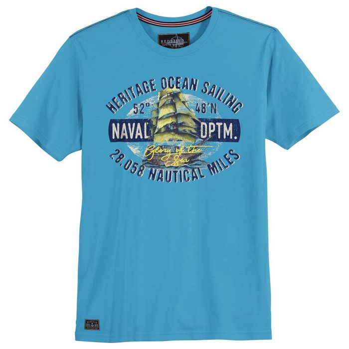 redfield Rundhalsshirt Große Größen Herren T-Shirt azurblau Print Naval DPTM Redfield