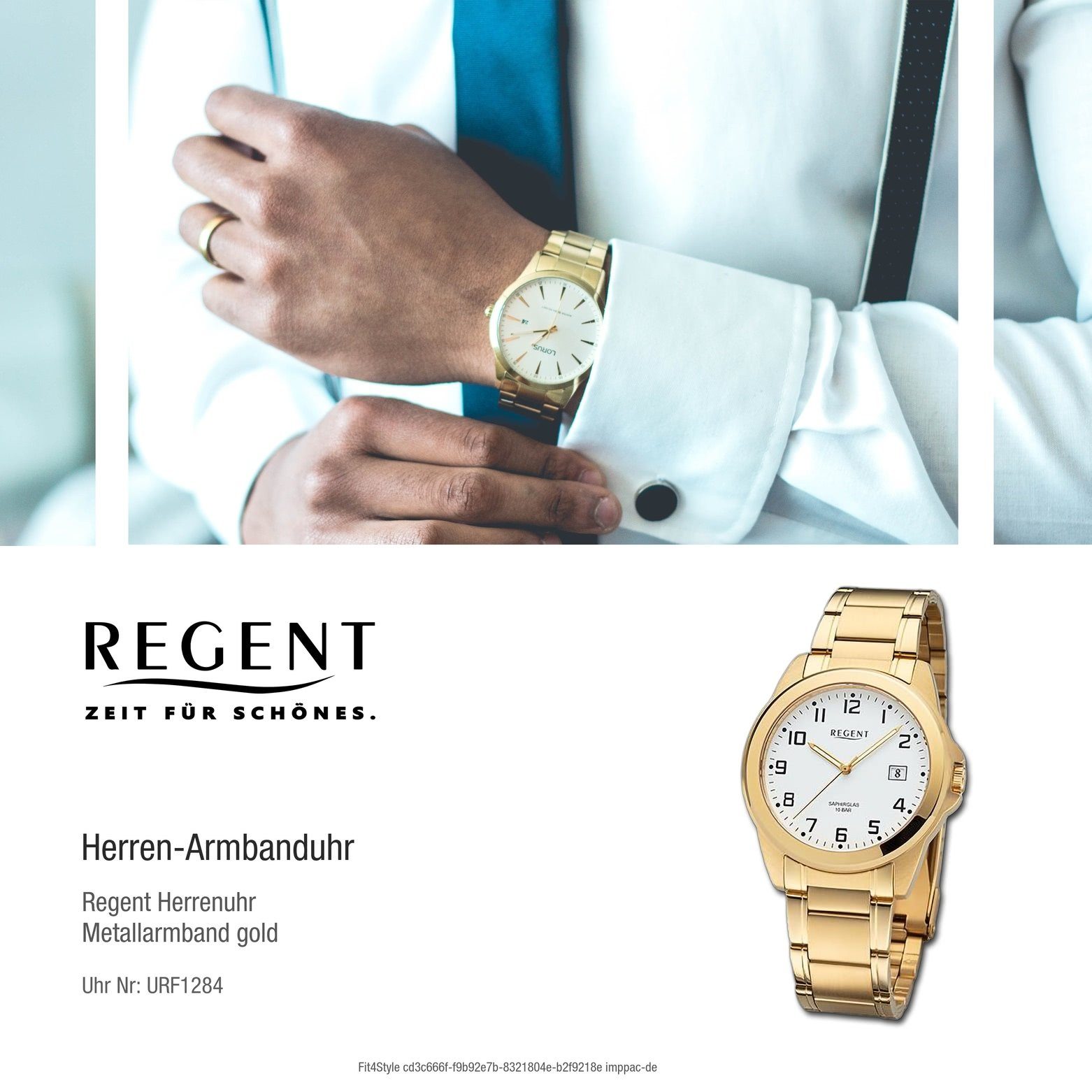 Regent Quarzuhr 40mm), Herren extra Herren groß Armbanduhr Regent Armbanduhr Metallarmband Analog, (ca. rund