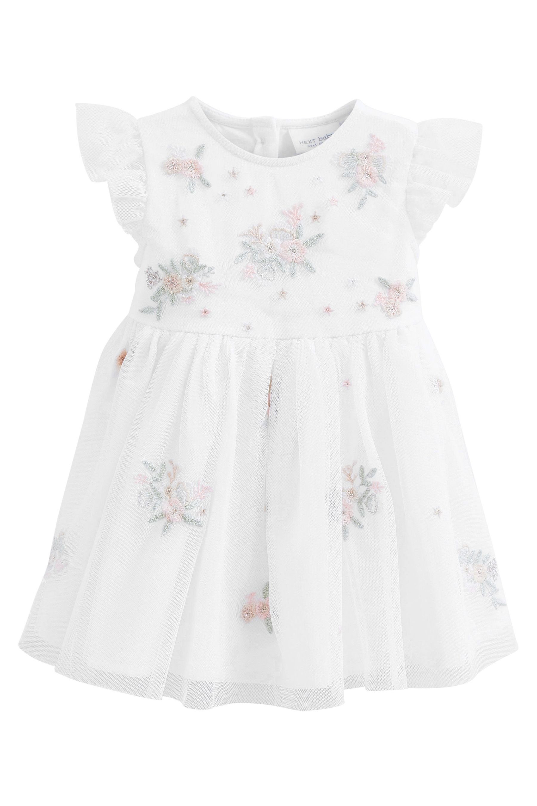 mit Next White Tüllkleid Babykleid Mesh (1-tlg) Verziertes