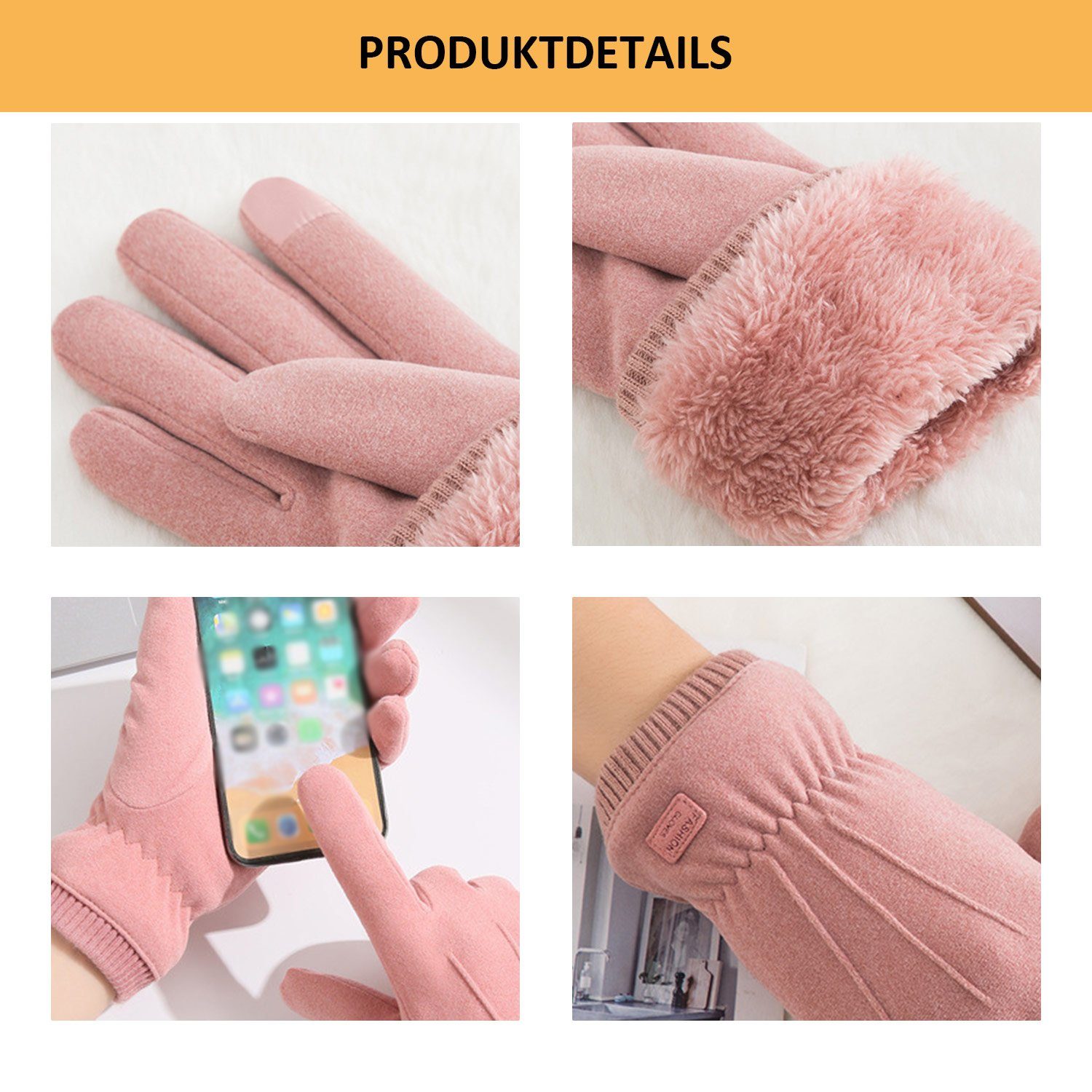 MAGICSHE Fleecehandschuhe Damen Touchscreen Winter Bohnensand Warm Handschuhe
