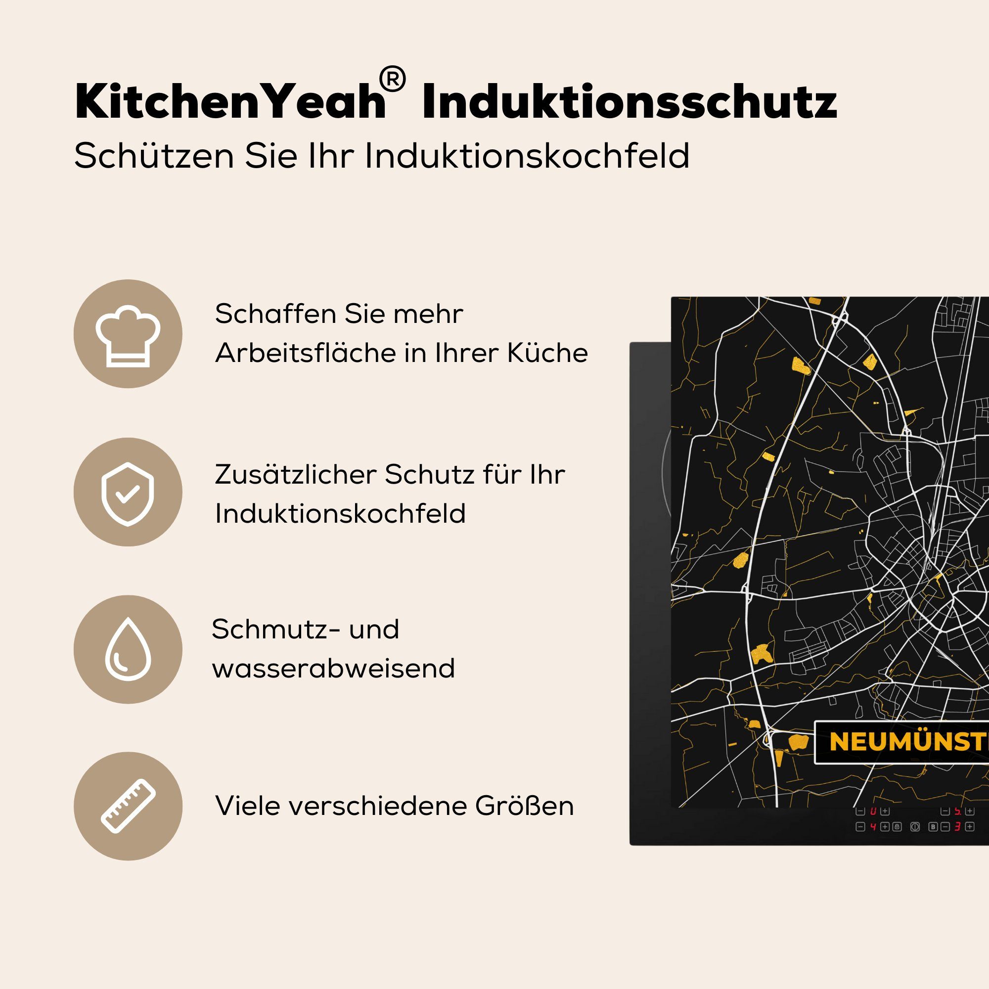 - cm, Deutschland Gold für - (1 MuchoWow Ceranfeldabdeckung, - Arbeitsplatte Karte Vinyl, küche 78x78 tlg), Herdblende-/Abdeckplatte Neumünster,