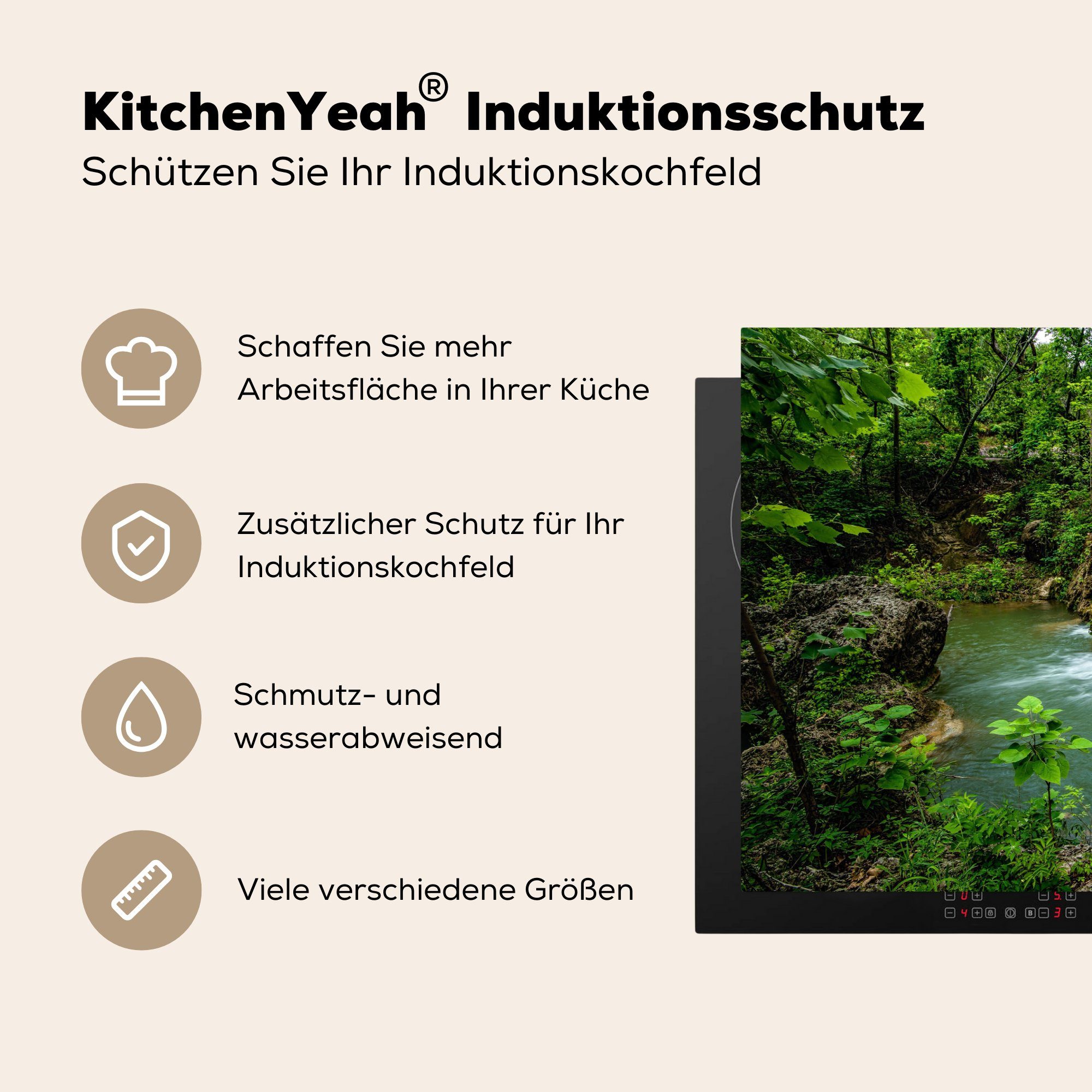 (1 Ceranfeldabdeckung Induktionskochfeld die im MuchoWow von Schutz für 81x52 cm, Wasserfall Oklahoma, küche, Vinyl, Wald tlg), Herdblende-/Abdeckplatte