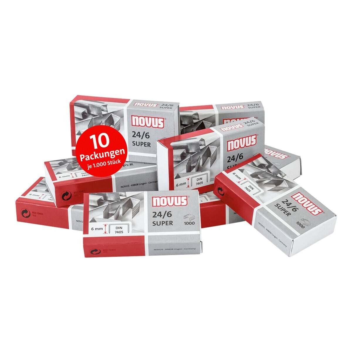 NOVUS Heftklammer 24/6 Super, 10.000 Stück/Pack, Heftleistung 30 Blatt